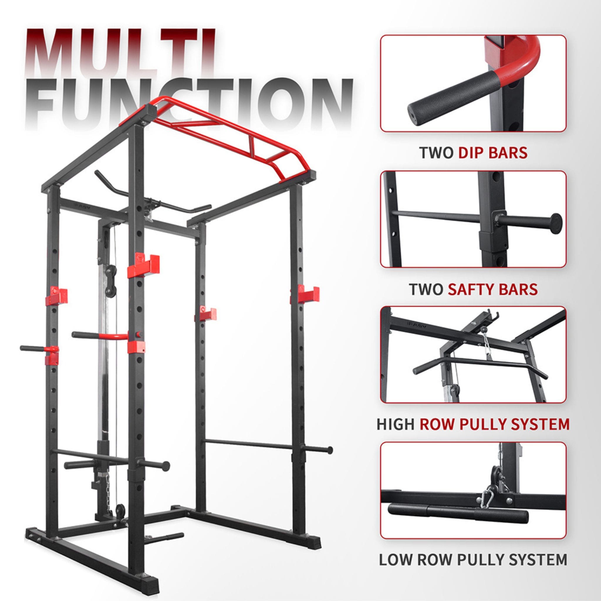 Rovix 1,000 lb Squat Power Cage with Weight Bench — Includes 200 lb Bumper Plate Set