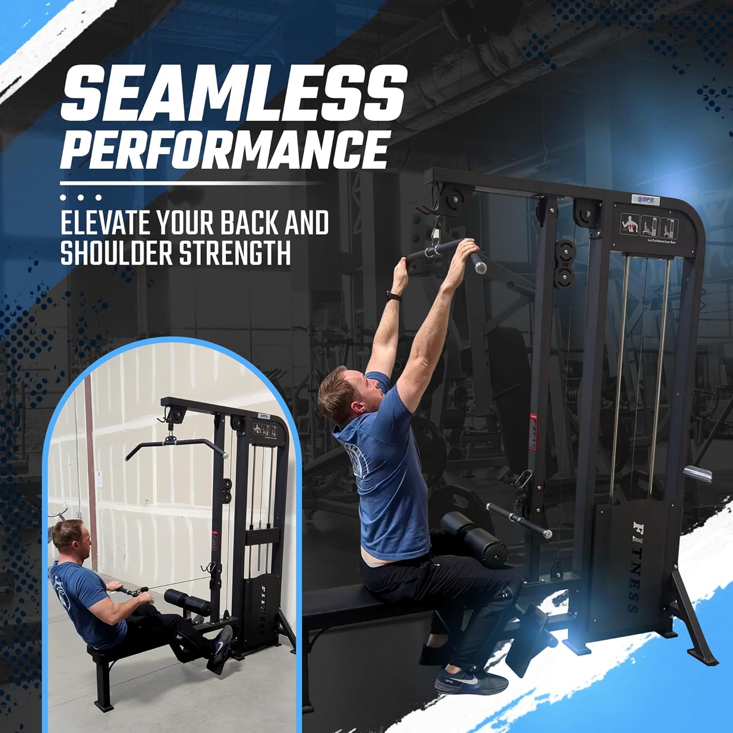 SFE Selectorized Lat Pulldown & Low Row Combo — 264 lb Stack | Dual-Function Commercial
