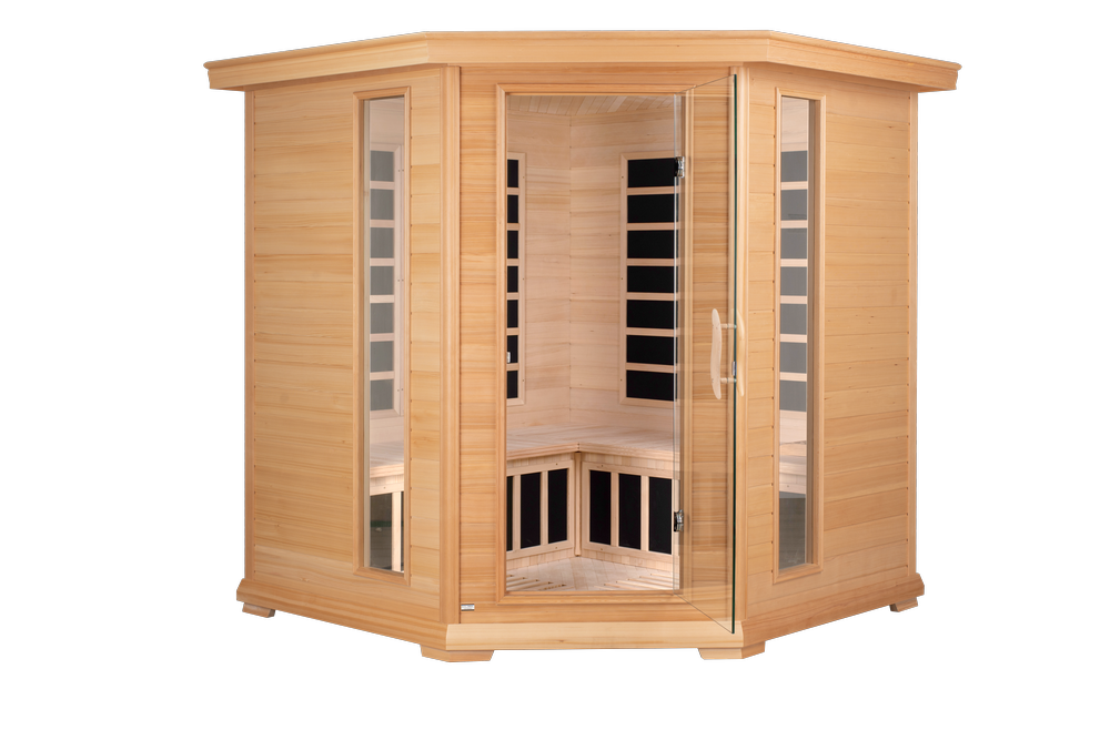 Blisspod Vienna Series | 4–5 Person Corner Far Infrared Sauna | Canadian Hemlock | 12 Heaters | Ultra-Low EMF