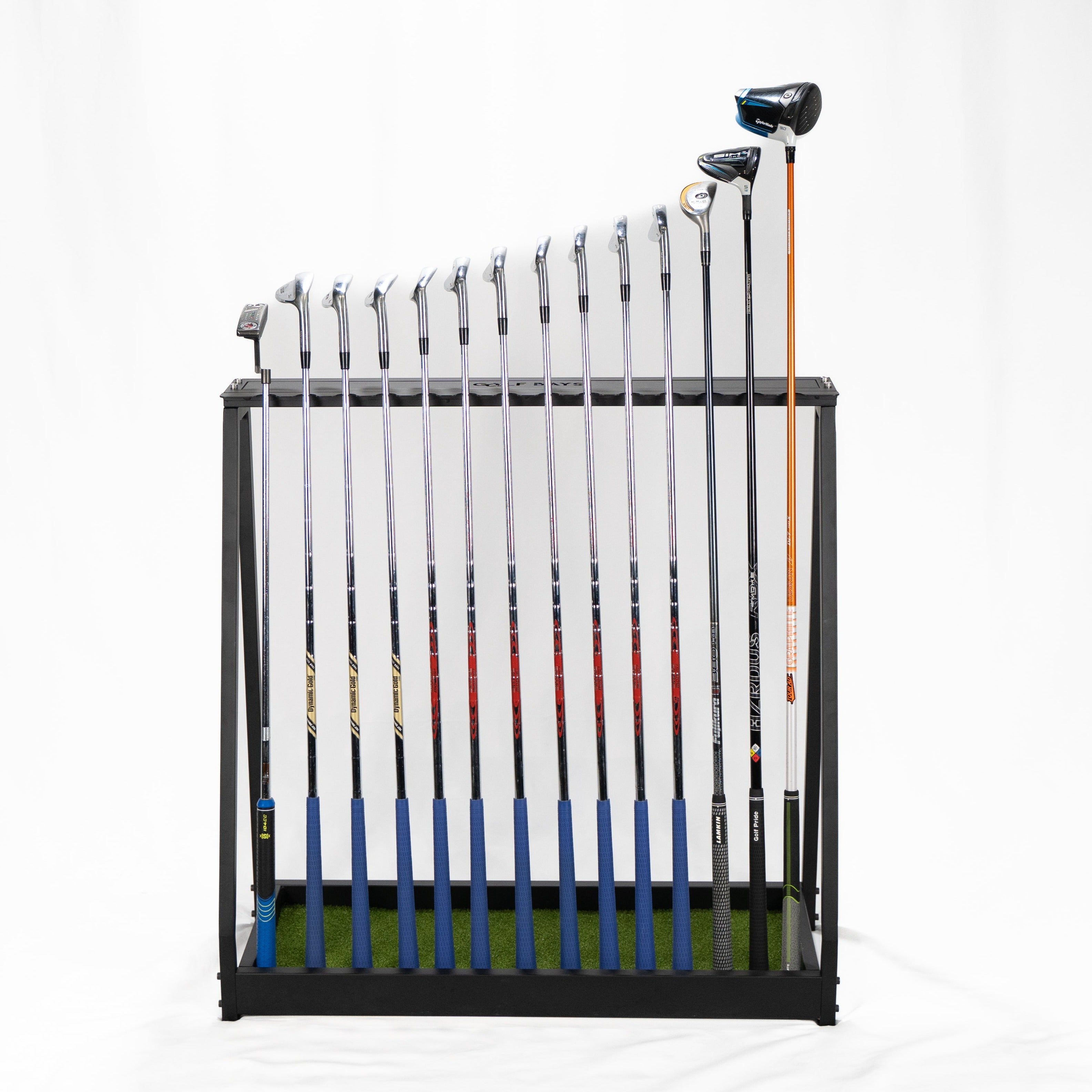 GolfBays Golf Club Storage Rack — Holds 14 Clubs | Indoor Golf Equipment Shelf