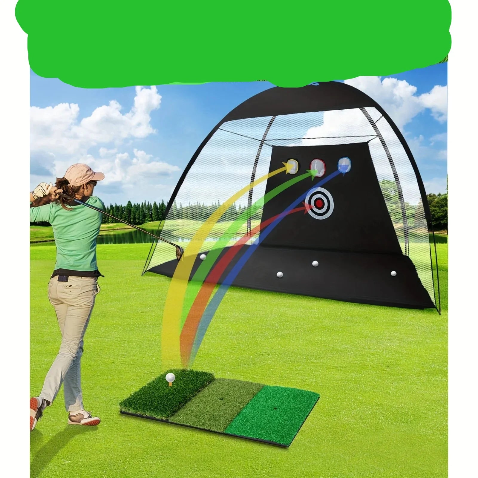 Golf Practice Net with Mat, Balls & Tee — Complete Home Training Set