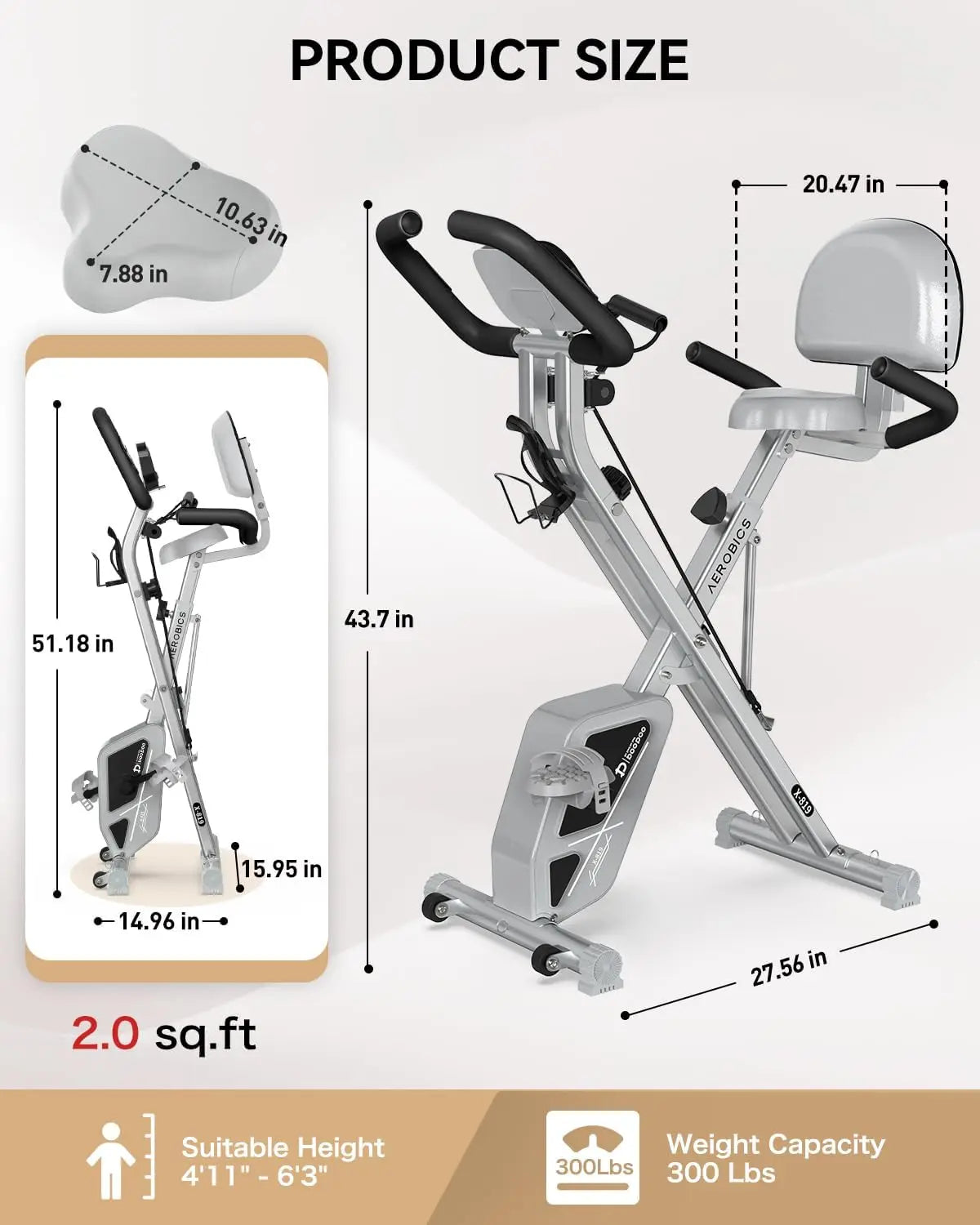 YTYIN X819 Folding Exercise Bike — 8-Level Magnetic Resistance, Foldable Indoor Cycling