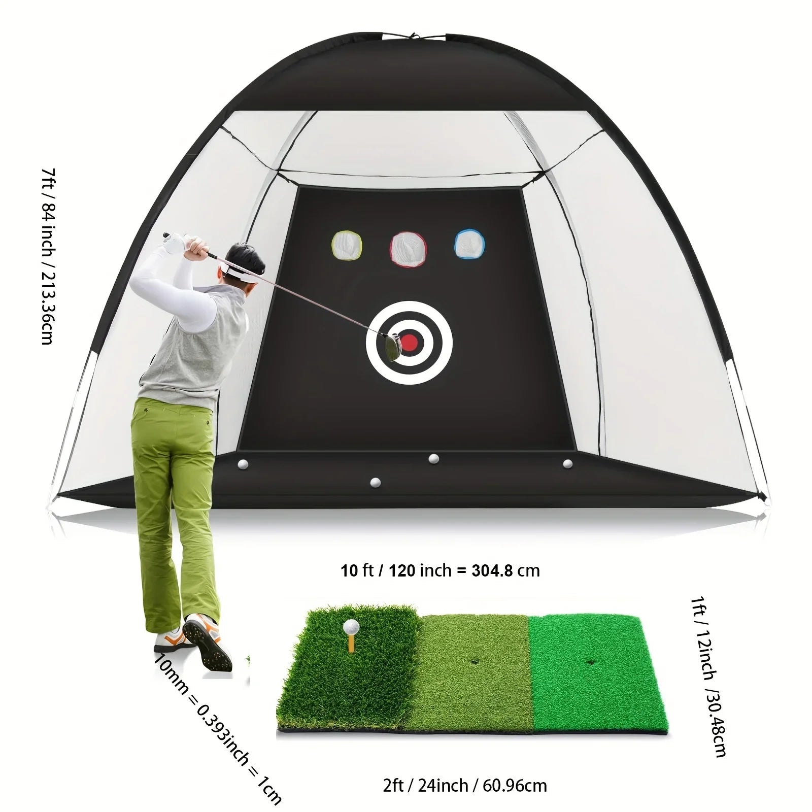Golf Practice Net with Mat, Balls & Tee — Complete Home Training Set