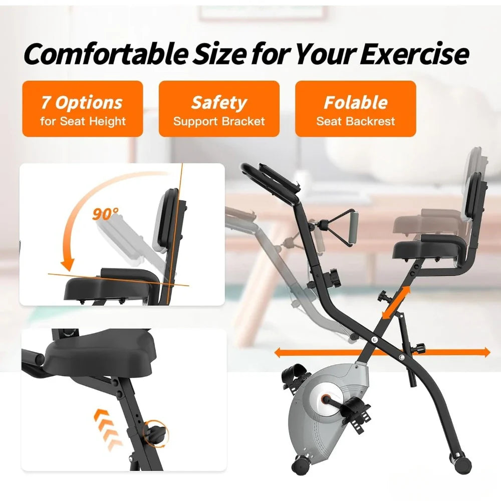 Exercise Bike Foldable Fitness Indoor Stationary Bike Magnetic 3 in 1 Upright Recumbent Exercise Bike for Home Workout