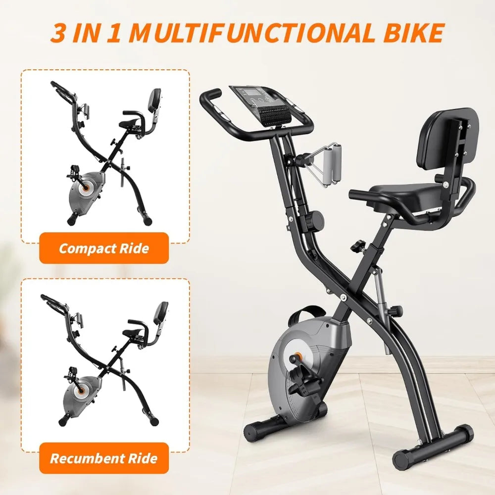 Exercise Bike Foldable Fitness Indoor Stationary Bike Magnetic 3 in 1 Upright Recumbent Exercise Bike for Home Workout