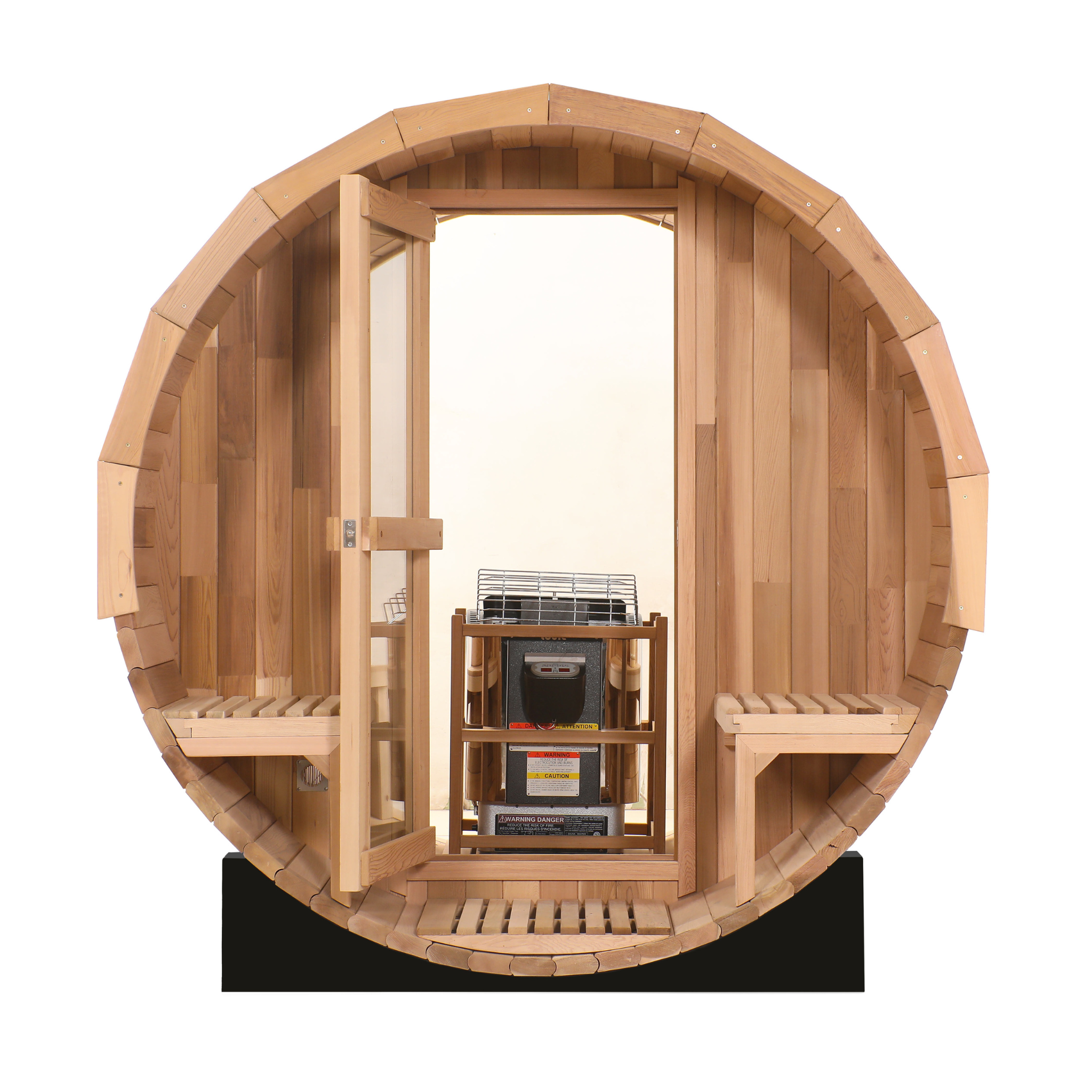 Blisspod Prague | Canadian Red Cedar Outdoor Barrel Sauna with Full Glass Back & Porch