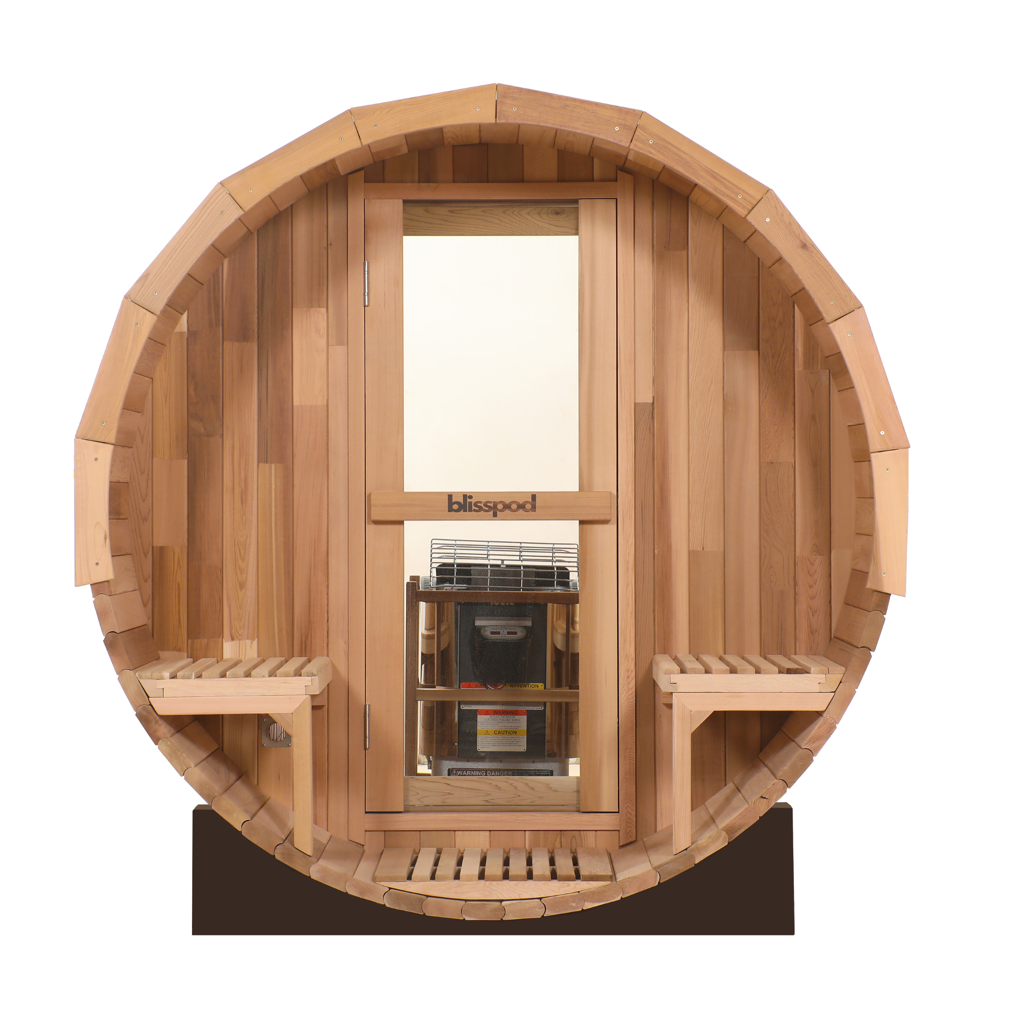 Blisspod Prague | Canadian Red Cedar Outdoor Barrel Sauna with Full Glass Back & Porch