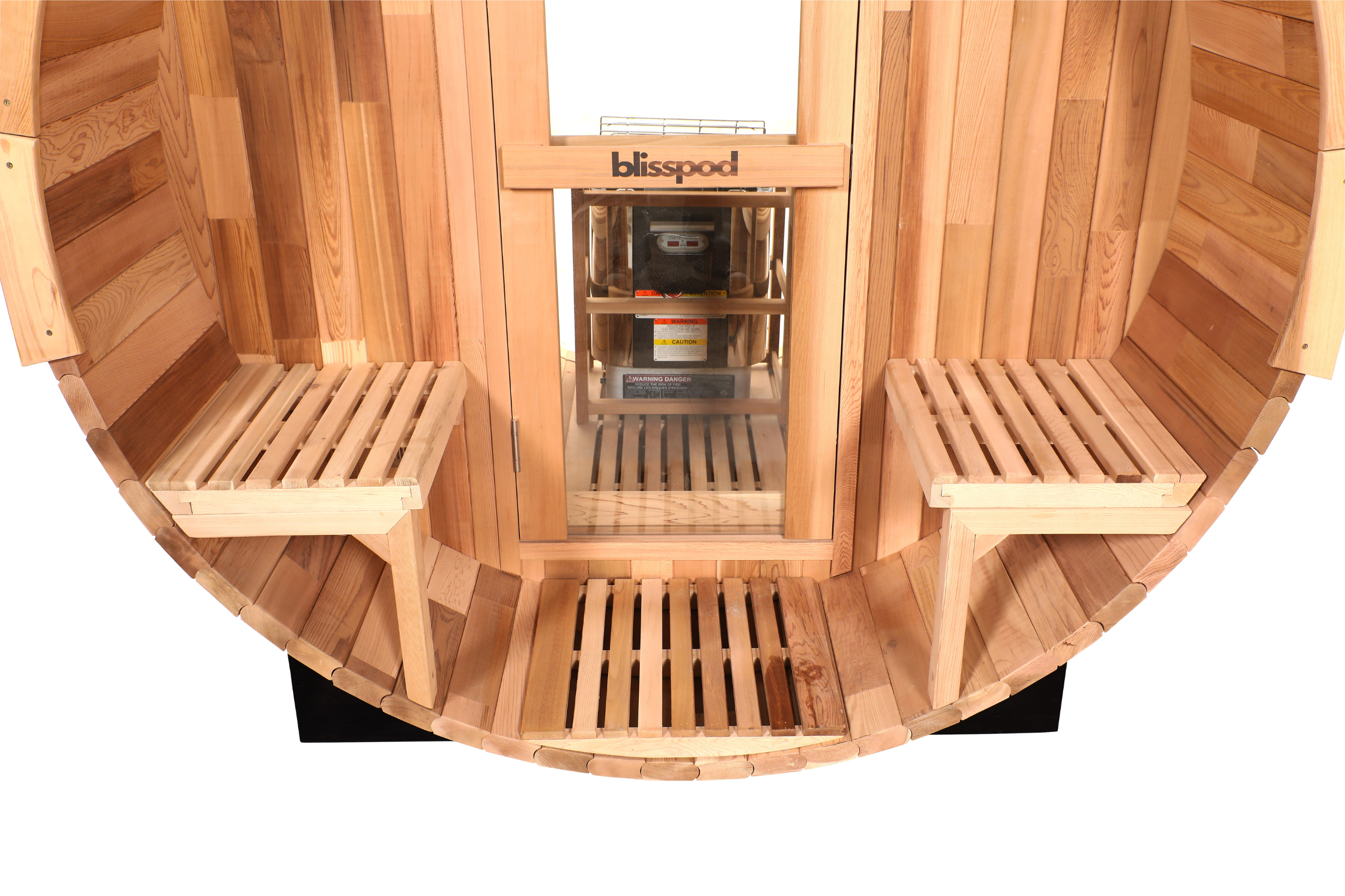 Blisspod Prague | Canadian Red Cedar Outdoor Barrel Sauna with Full Glass Back & Porch