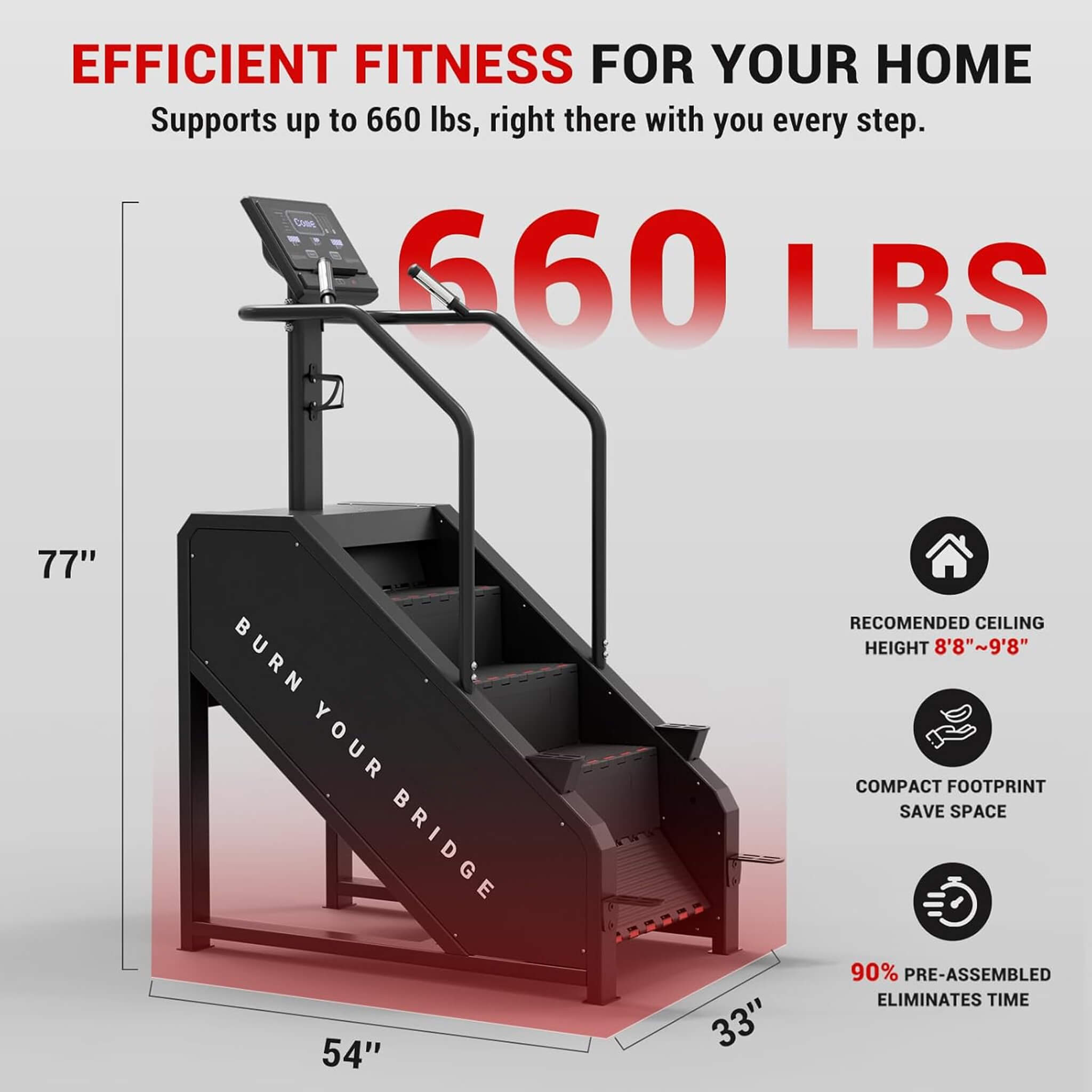 Rovix Commercial Stair Stepper — 660 lb Capacity | 15 Resistance Levels | LED Display