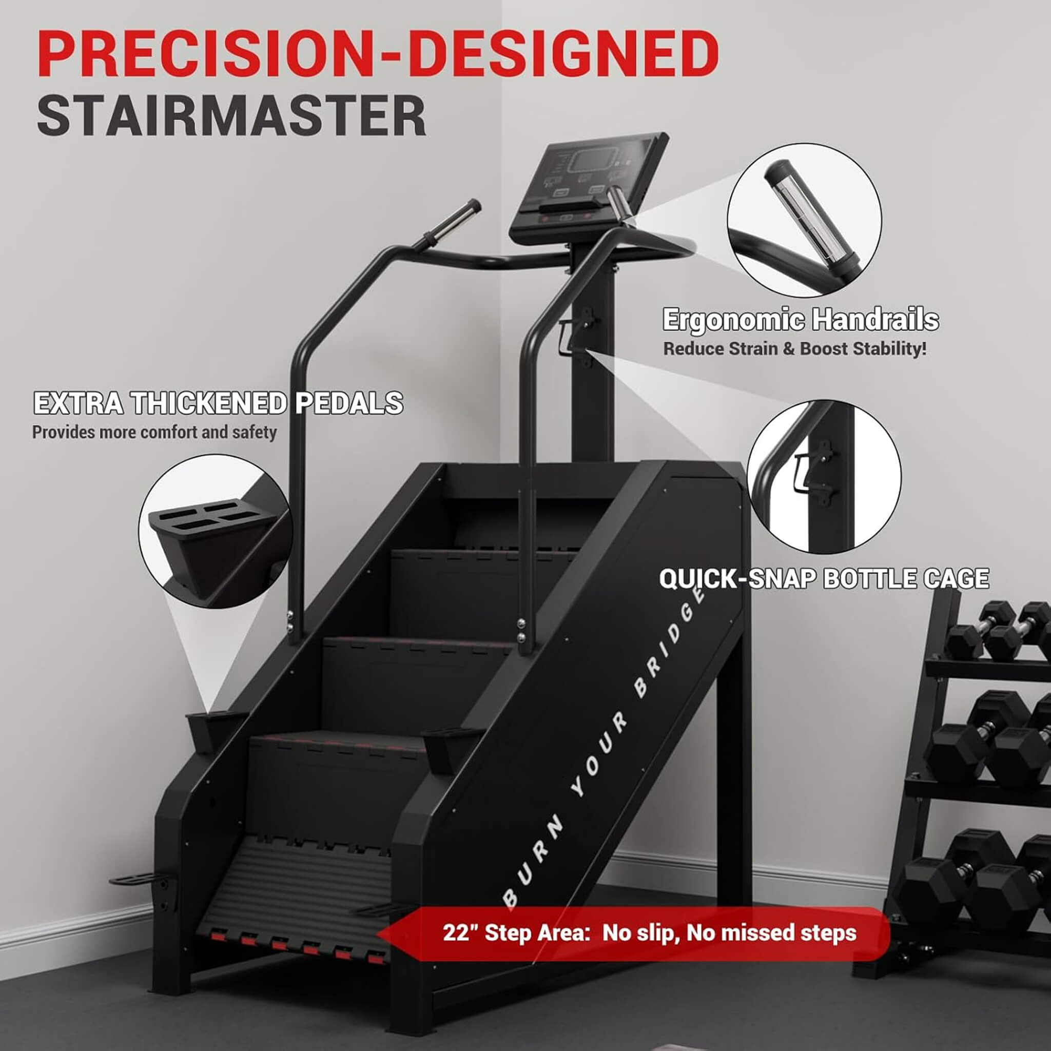 Rovix Commercial Stair Stepper — 660 lb Capacity | 15 Resistance Levels | LED Display