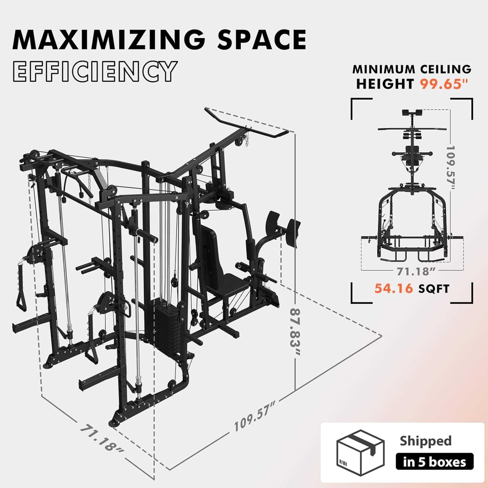 Rovix Dual Station Smith Machine & Cable Crossover — 16 Pulley Levels | Home Gym