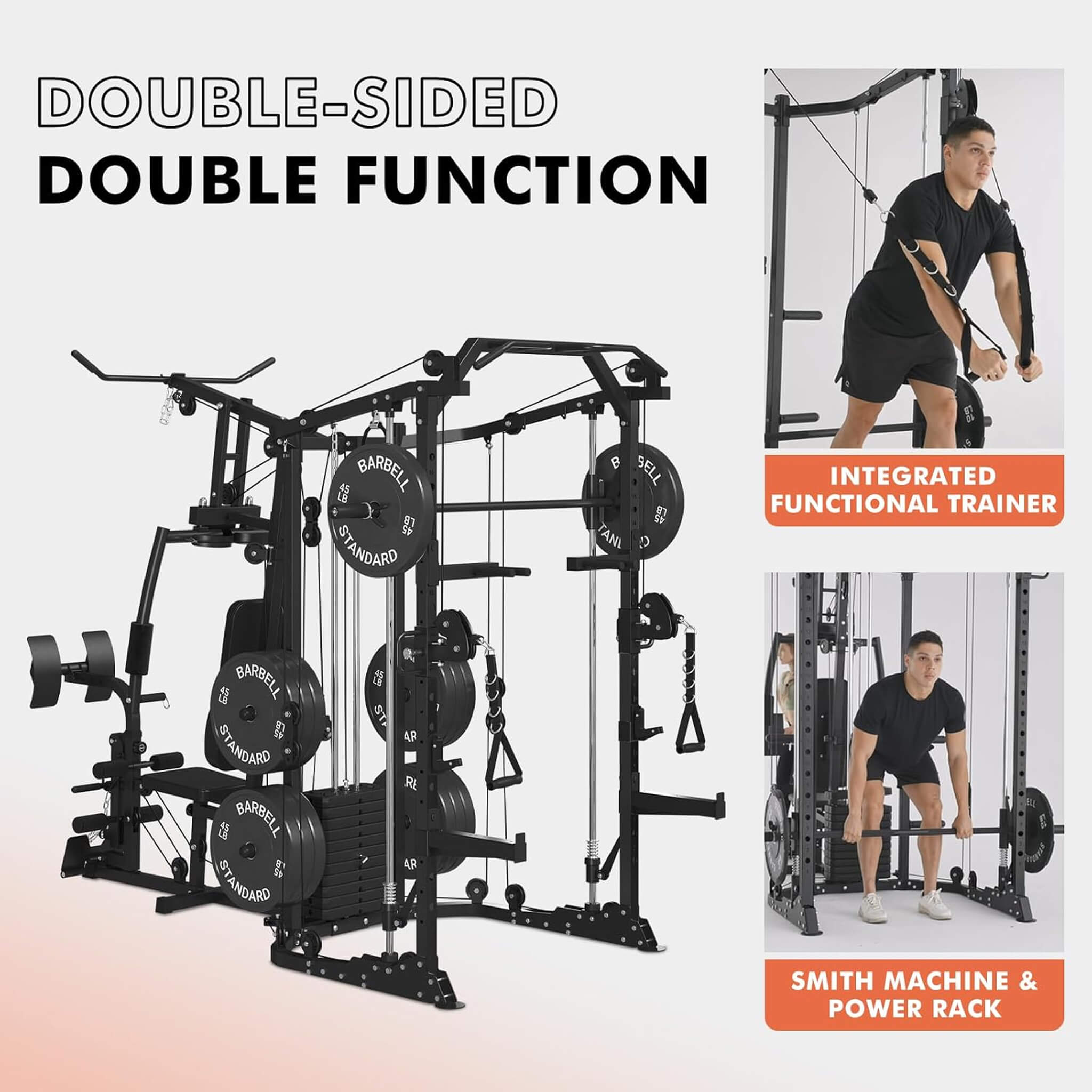 Rovix Dual Station Smith Machine & Cable Crossover — 16 Pulley Levels | Home Gym