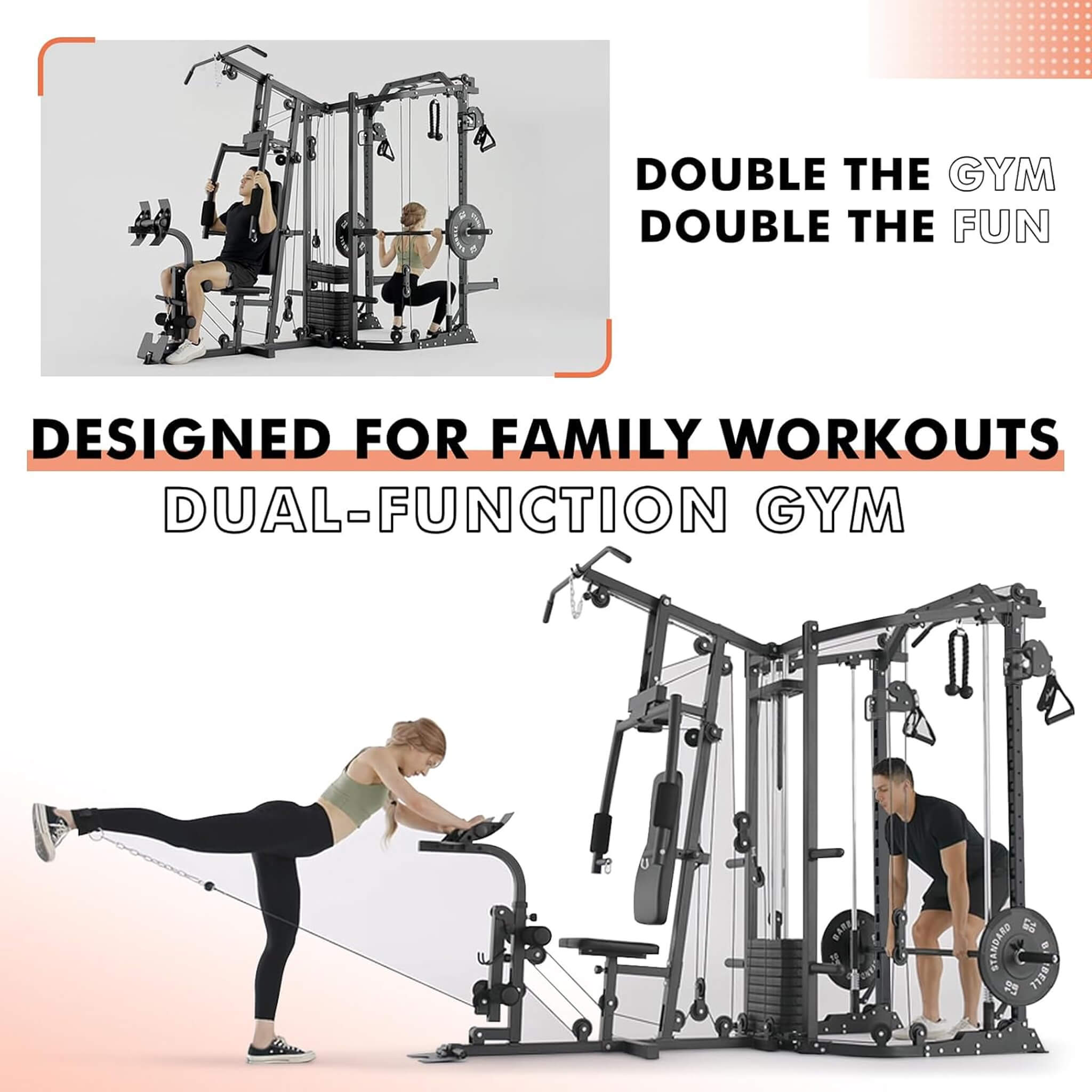 Rovix Dual Station Smith Machine & Cable Crossover — 16 Pulley Levels | Home Gym