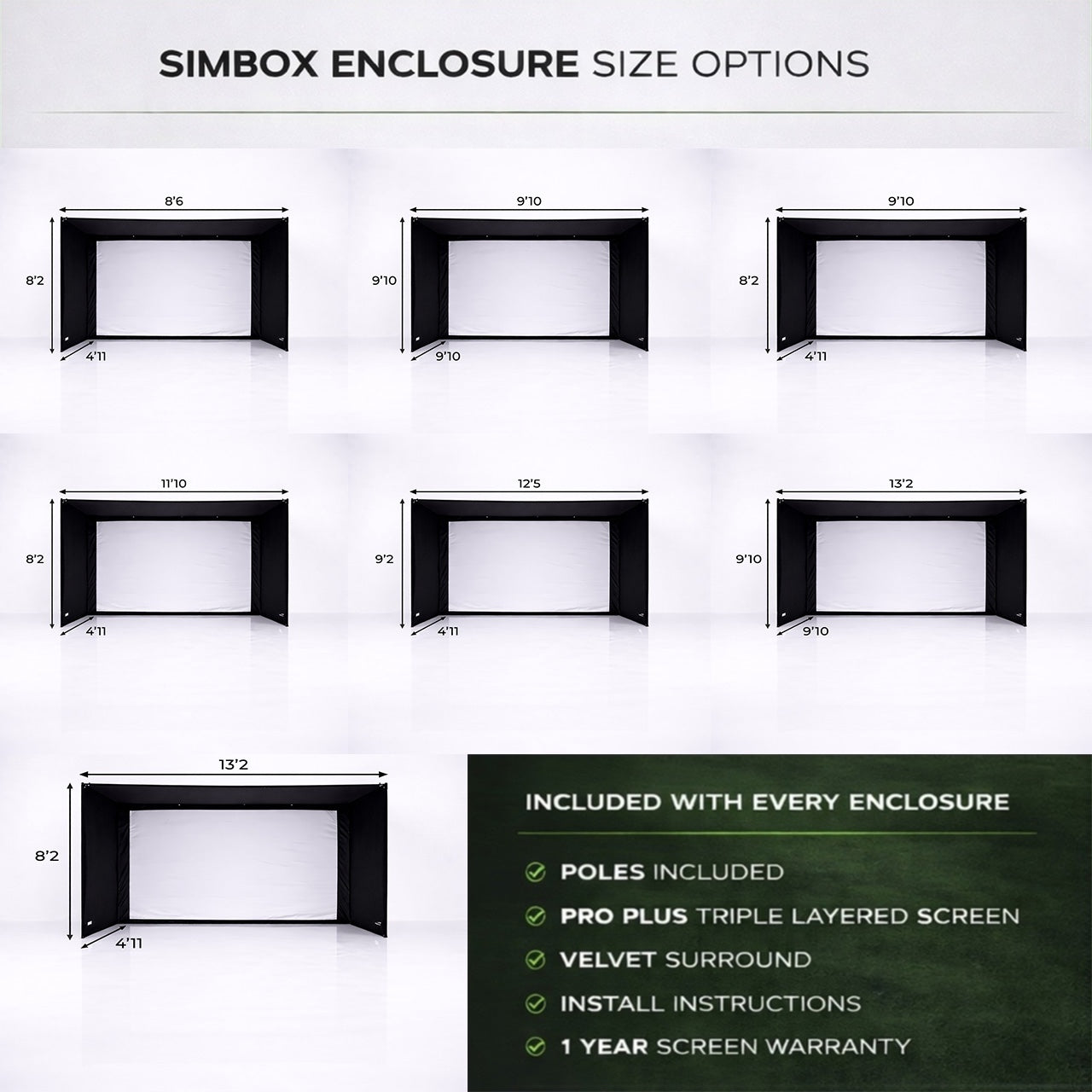 GolfBays SimBox Golf Simulator Enclosure | 7 Sizes | PRO+ Impact Screen, Frame & Free Side Barriers
