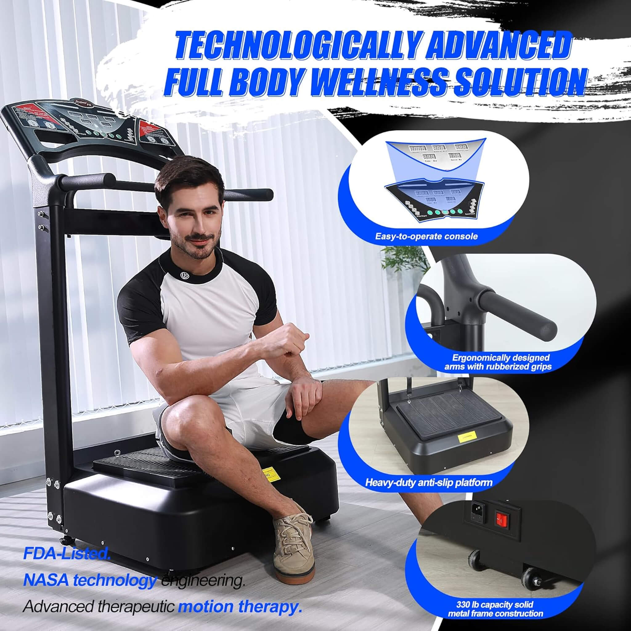 Rovix 400 lb Whole Body Vibration Plate — 99 Speeds | 8 Programs | Built-In Resistance Bands