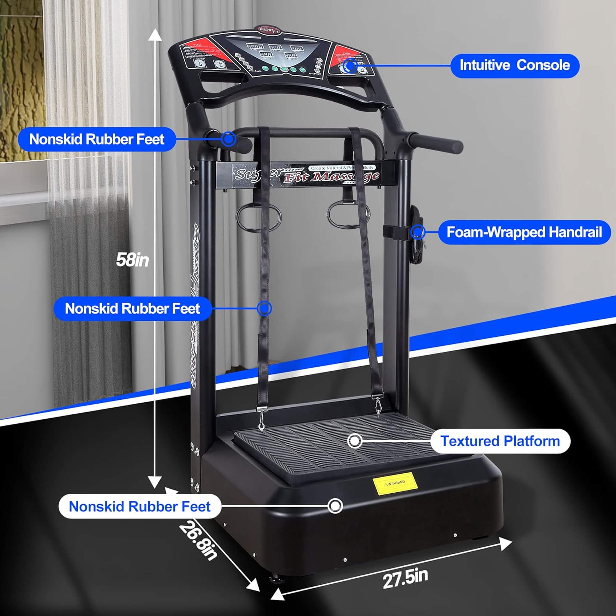 Rovix 400 lb Whole Body Vibration Plate — 99 Speeds | 8 Programs | Built-In Resistance Bands