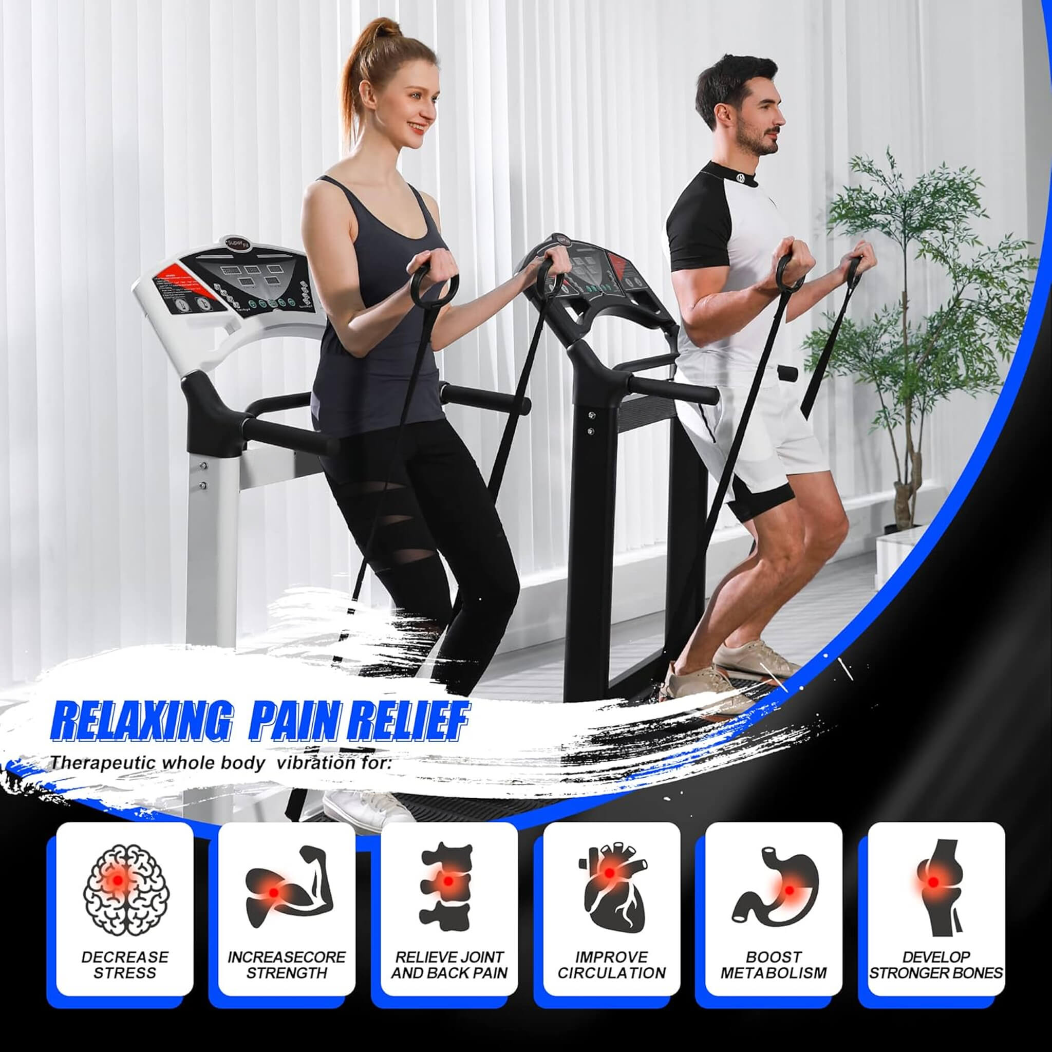 Rovix 400 lb Whole Body Vibration Plate — 99 Speeds | 8 Programs | Built-In Resistance Bands