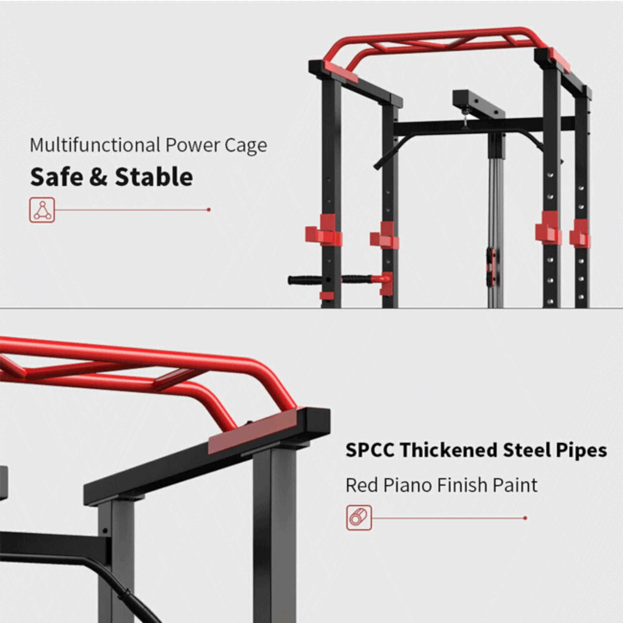 Rovix 1,000 lb Multi-Function Adjustable Power Cage Rack — Lat Pulldown & Low Row Included