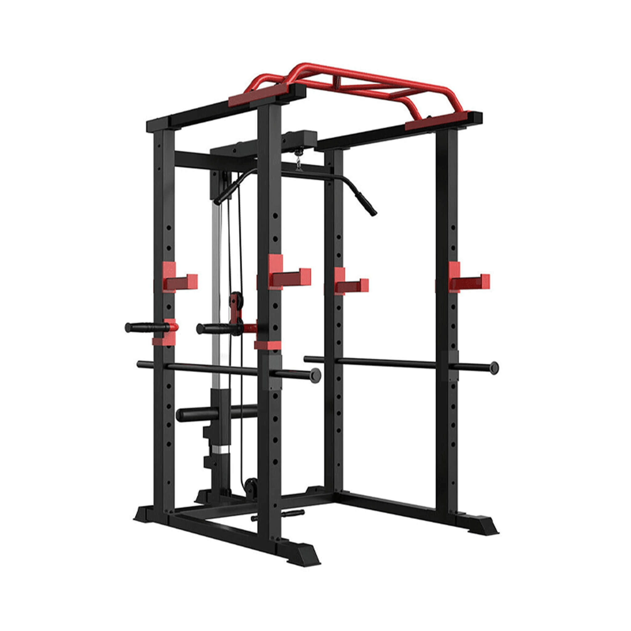 Rovix 1,000 lb Multi-Function Adjustable Power Cage Rack — Lat Pulldown & Low Row Included
