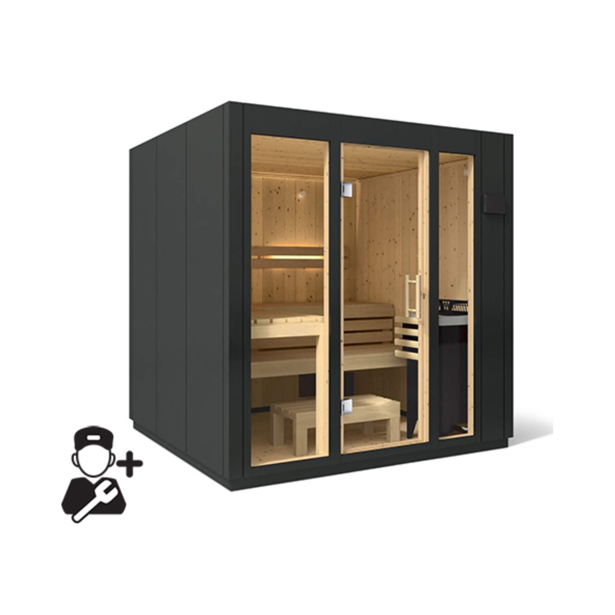 Kohler C1 Indoor Sauna | Graphite Gray | FERO Heater | Freestanding & Alcove | 2, 3 & 5 Person