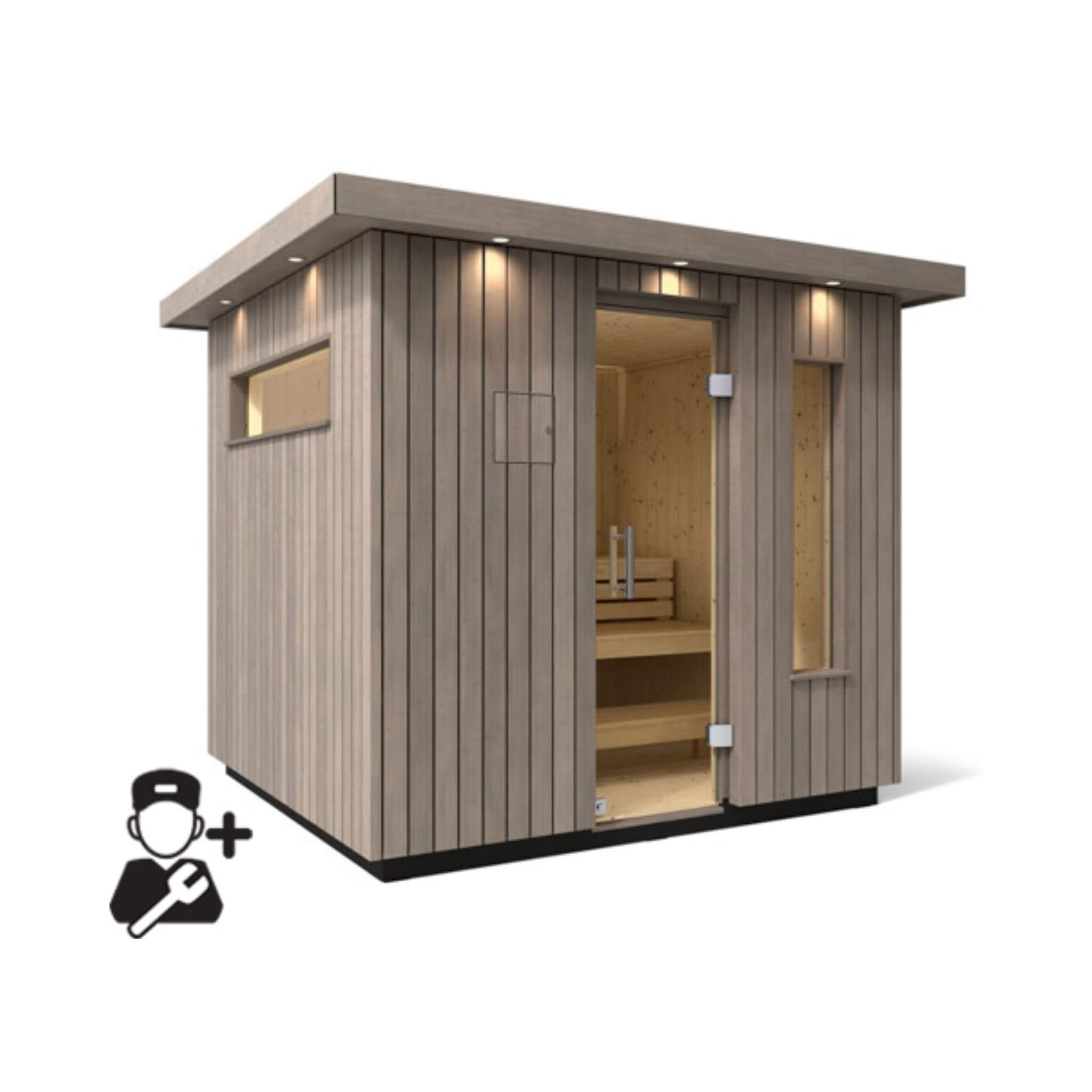 Kohler C2 Outdoor Sauna | Weathered Gray Spruce | FERO Heater | 3, 5 & 6 Person