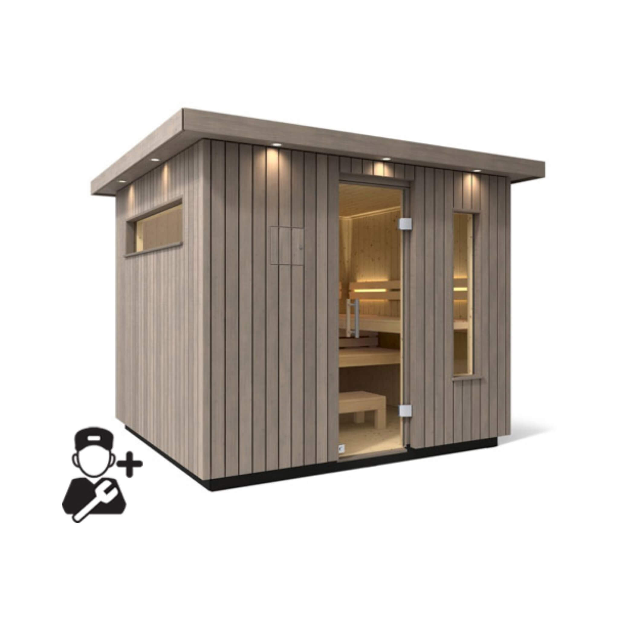 Kohler C2 Outdoor Sauna | Weathered Gray Spruce | FERO Heater | 3, 5 & 6 Person
