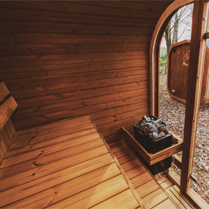 Patio Elegance MW16 | Large Outdoor ThermoWood Sauna | Harvia-Powered | Lava Rocks Included