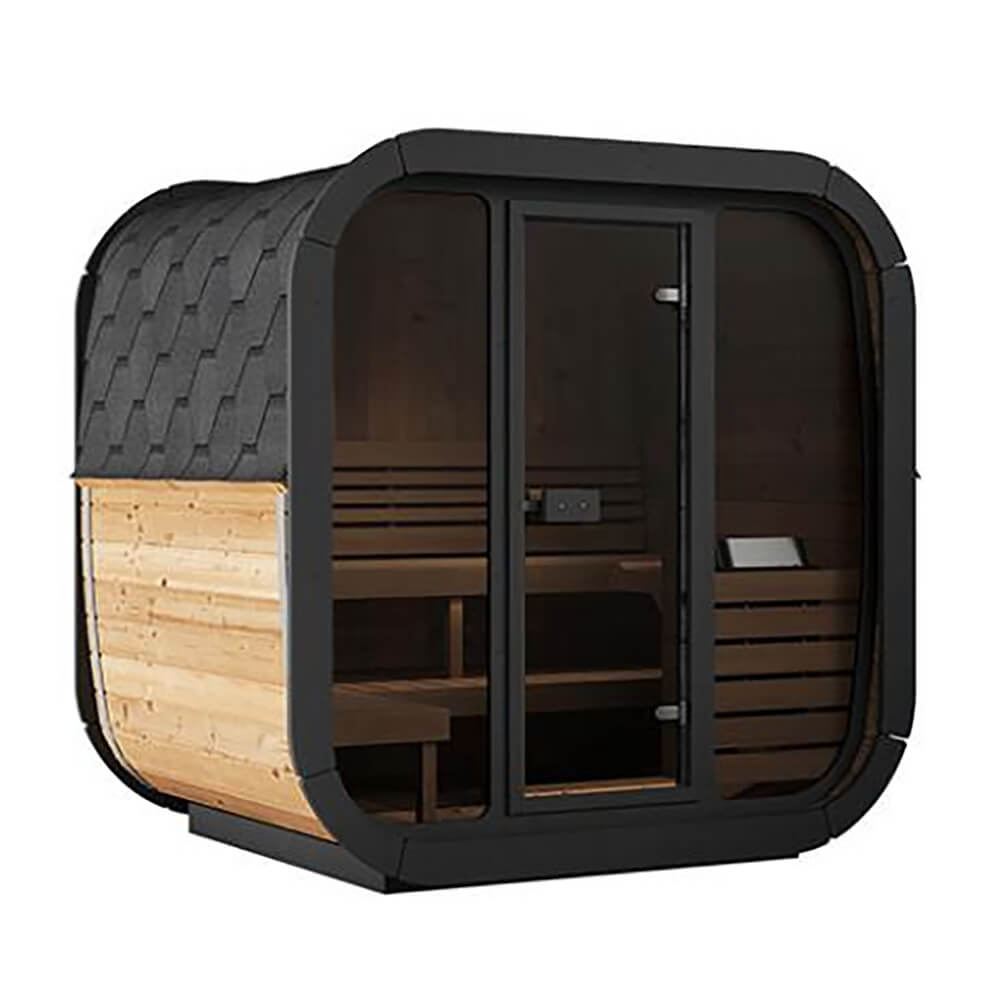 SaunaLife CL5G Cube-Series — 4-Person Outdoor Sauna | Thermo-Spruce | Full Glass Front