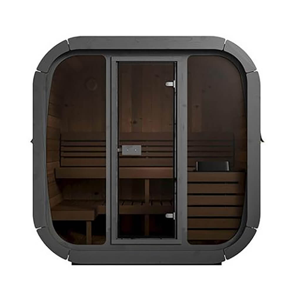 SaunaLife CL5G Cube-Series — 4-Person Outdoor Sauna | Thermo-Spruce | Full Glass Front