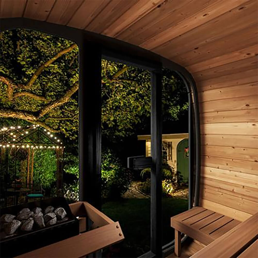 SaunaLife CL5G Cube-Series — 4-Person Outdoor Sauna | Thermo-Spruce | Full Glass Front