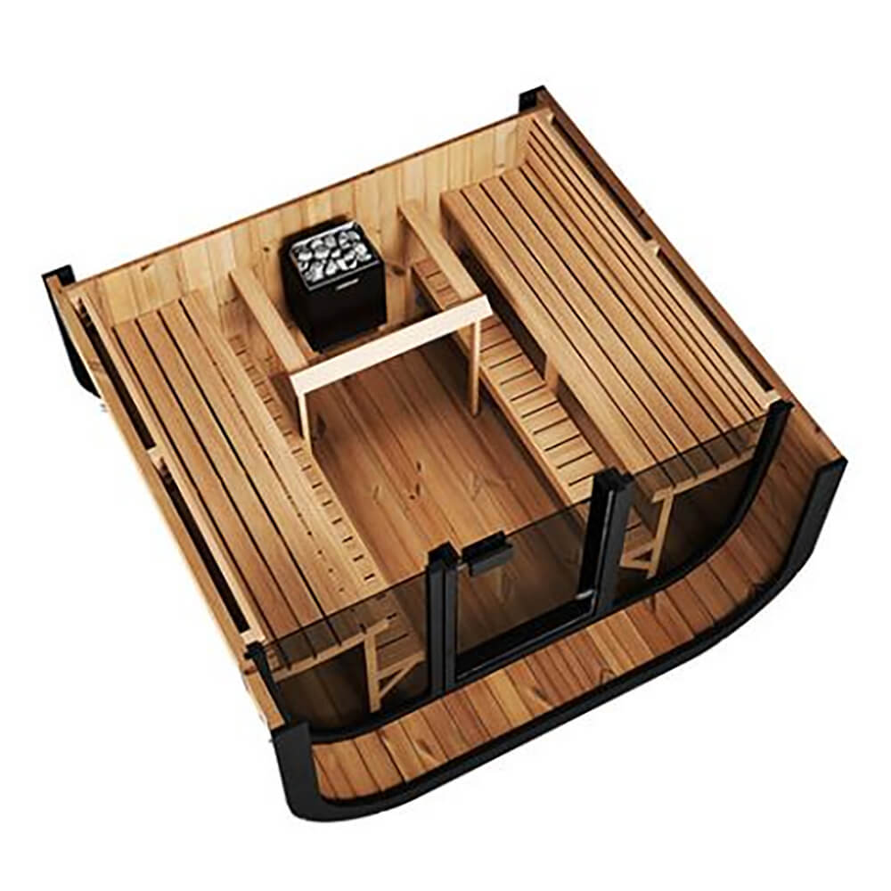 SaunaLife CL7G Cube-Series — 6-Person Outdoor Sauna | Thermo-Spruce | Full Glass Front