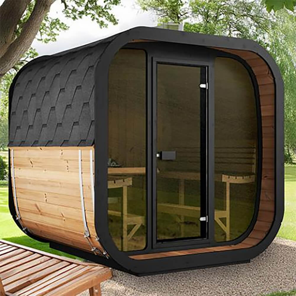 SaunaLife CL7G Cube-Series — 6-Person Outdoor Sauna | Thermo-Spruce | Full Glass Front