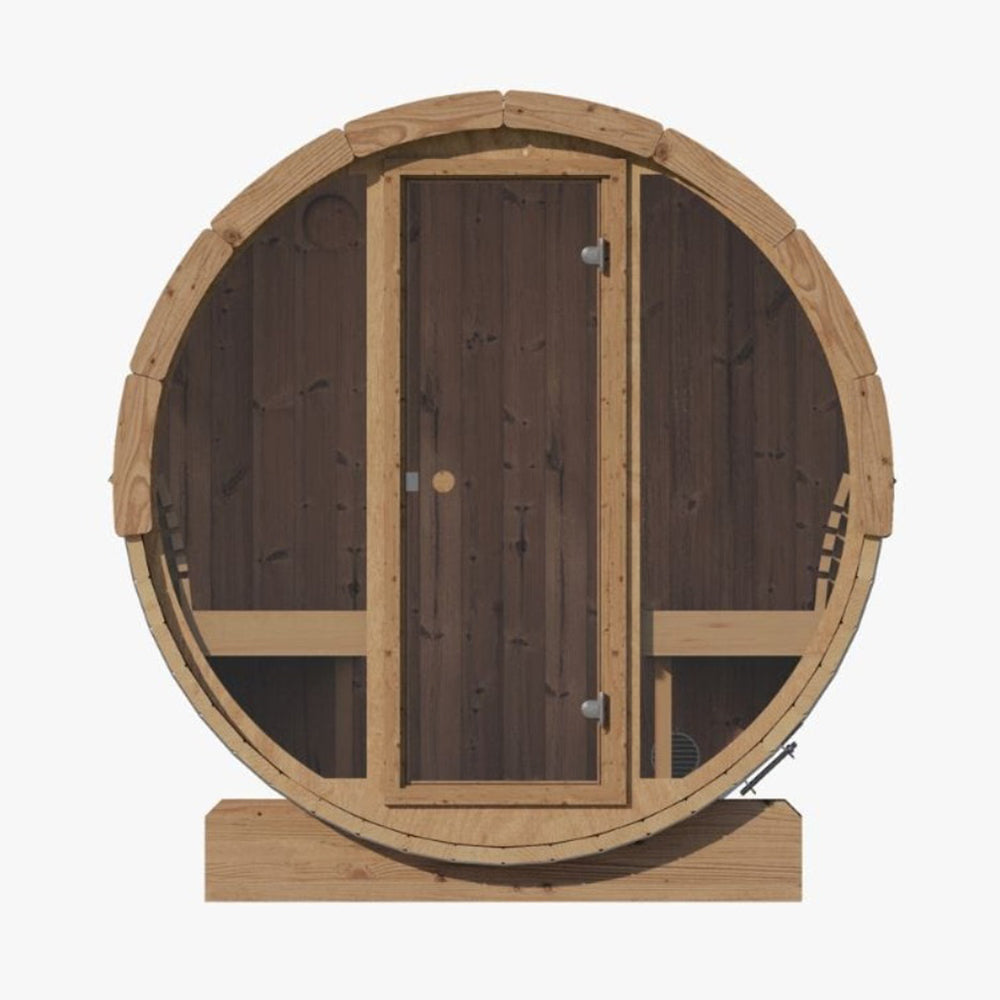 SaunaLife E8G Ergo Series — 6-Person Outdoor Barrel Sauna | Full Glass Front | Thermo-Spruce