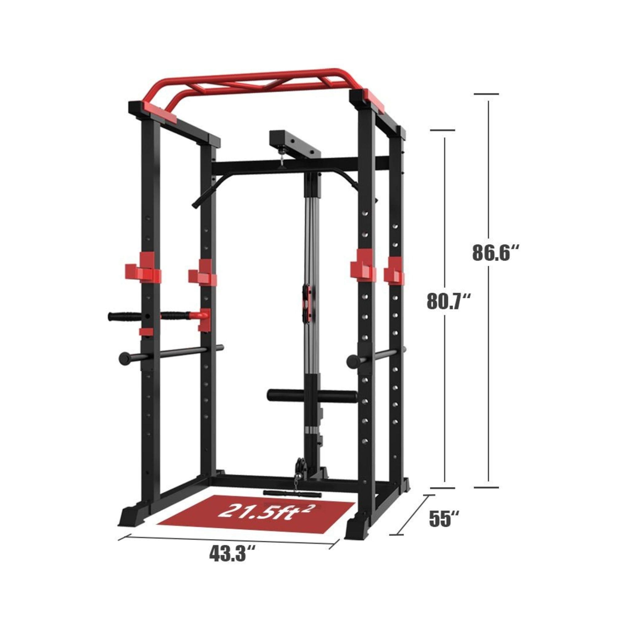 Rovix 1,000 lb Squat Power Cage with Weight Bench — Includes 200 lb Bumper Plate Set