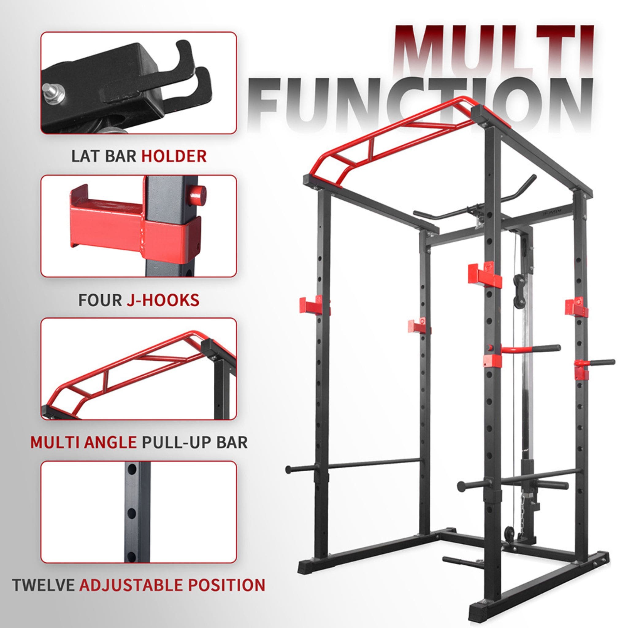 Rovix 1,000 lb Squat Power Cage with Weight Bench — Includes 200 lb Bumper Plate Set