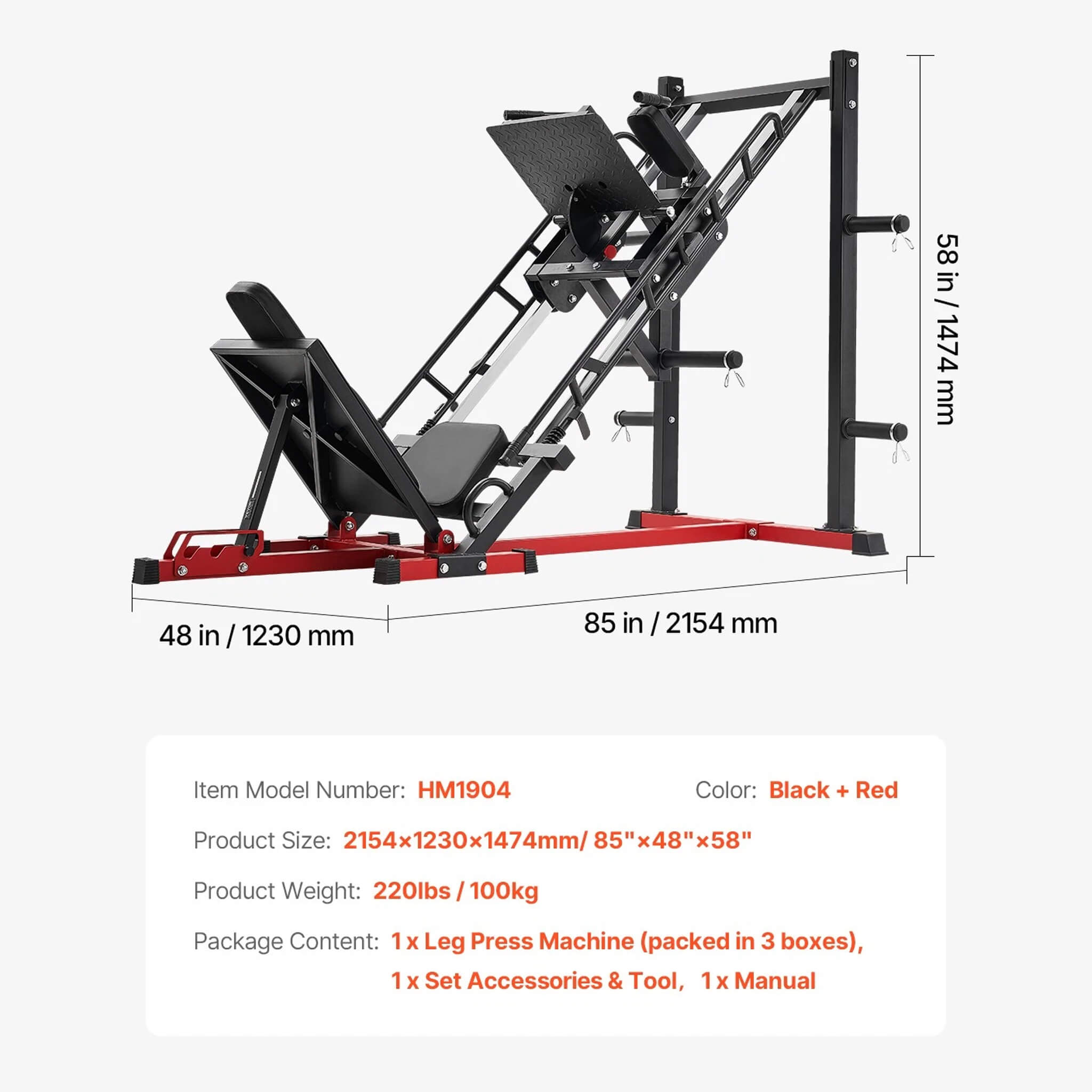 Rovix 2000LBS Adjustable Leg Press And Hack Squat Machine For Home Gym Workouts (SAK53148)