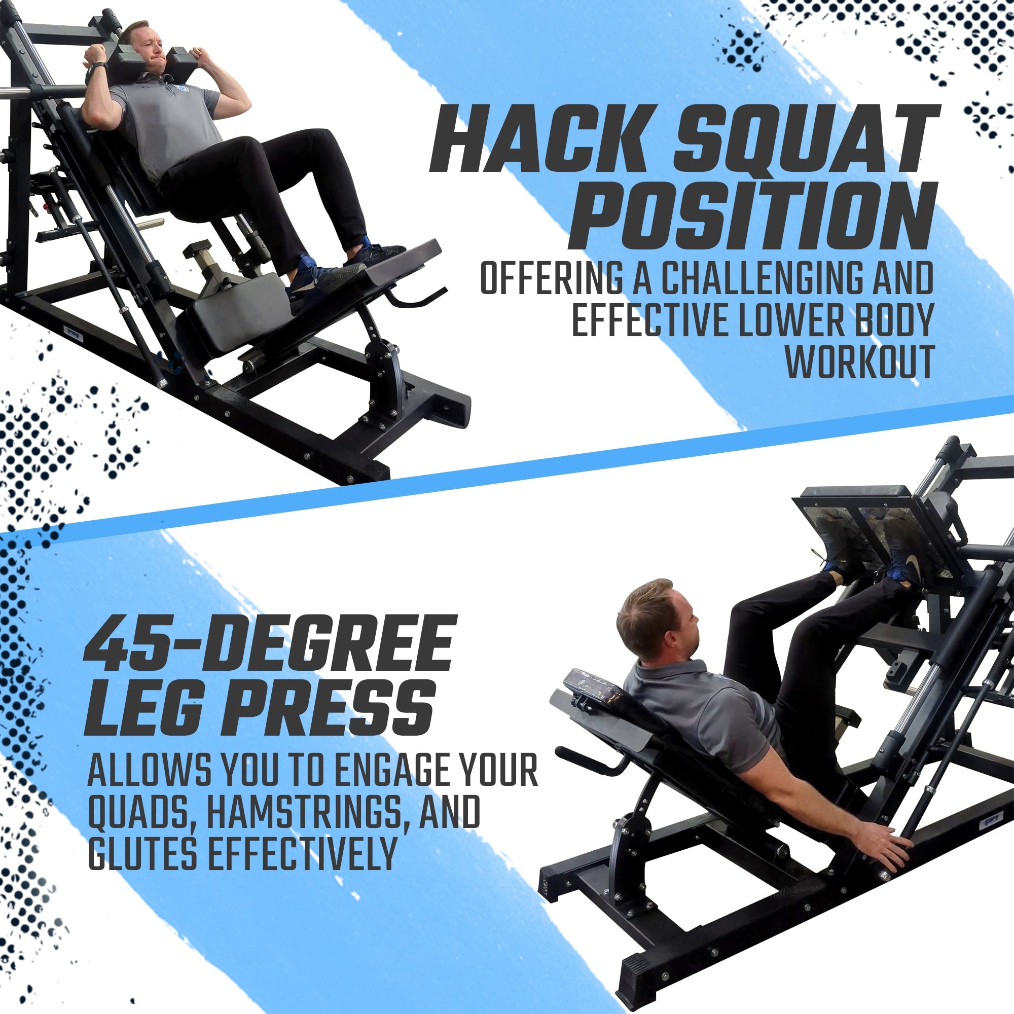 45° Plate-Loaded Leg Press & Hack Squat Combo — 538 lb Commercial Steel, Dual-Function