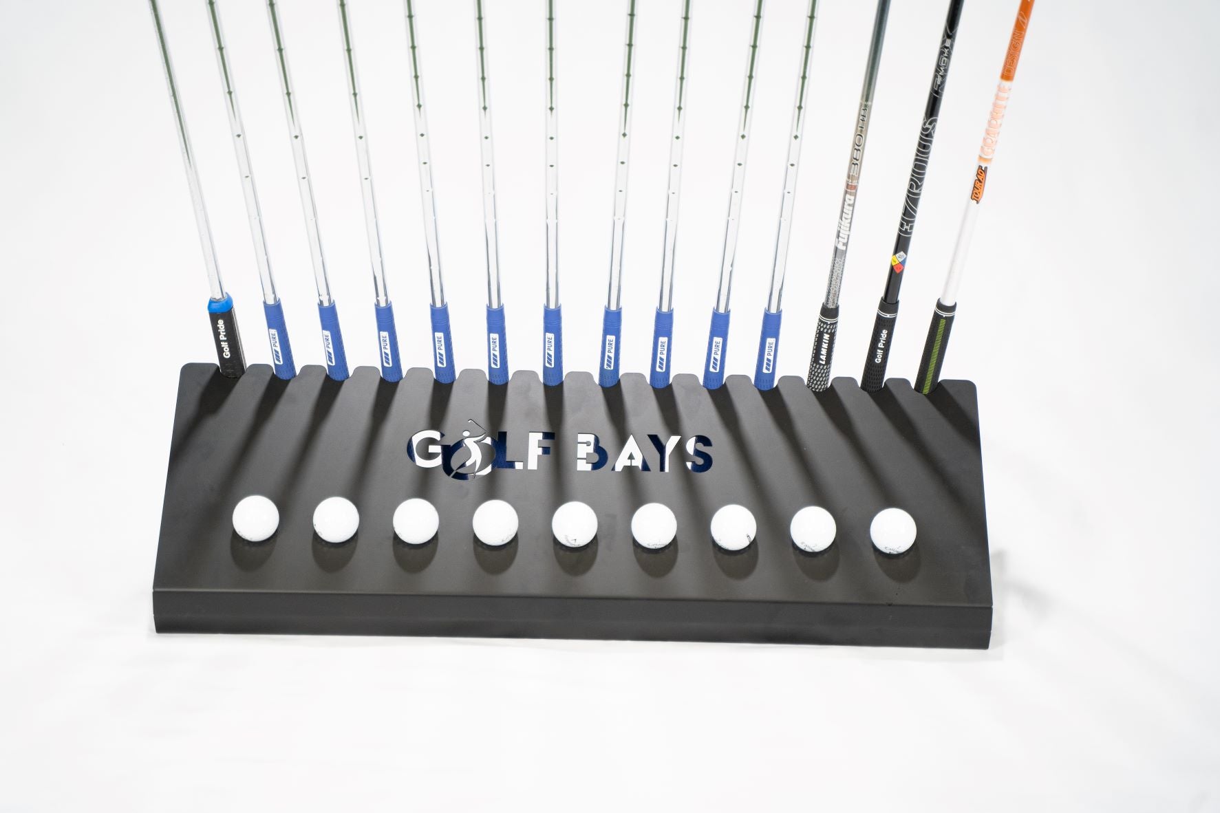 GolfBays Golf Club Display Rack — Holds 14 Clubs & 9 Balls
