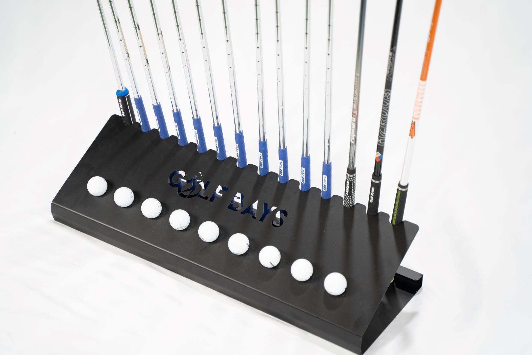 GolfBays Golf Club Display Rack — Holds 14 Clubs & 9 Balls
