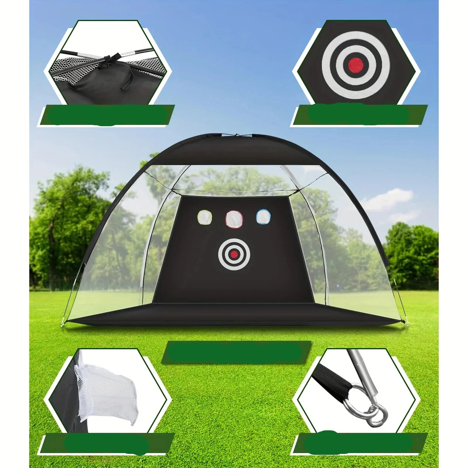 Golf Practice Net with Mat, Balls & Tee — Complete Home Training Set