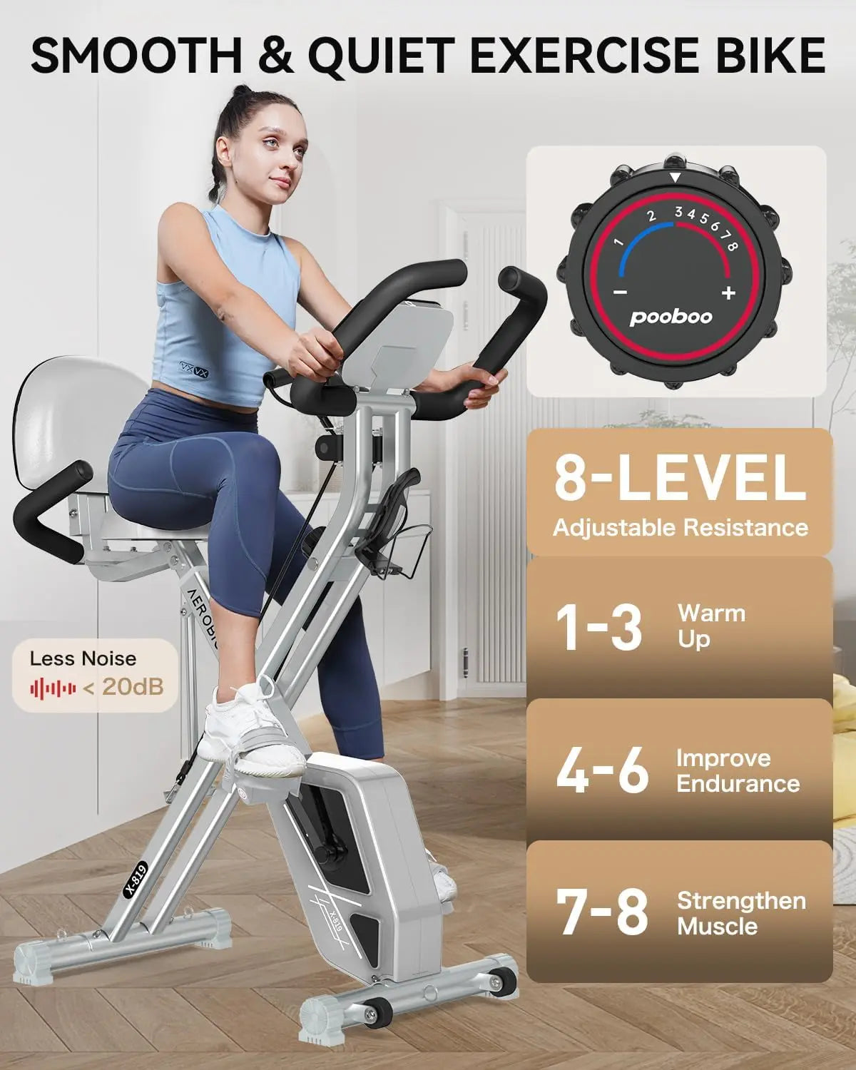 YTYIN X819 Folding Exercise Bike — 8-Level Magnetic Resistance, Foldable Indoor Cycling
