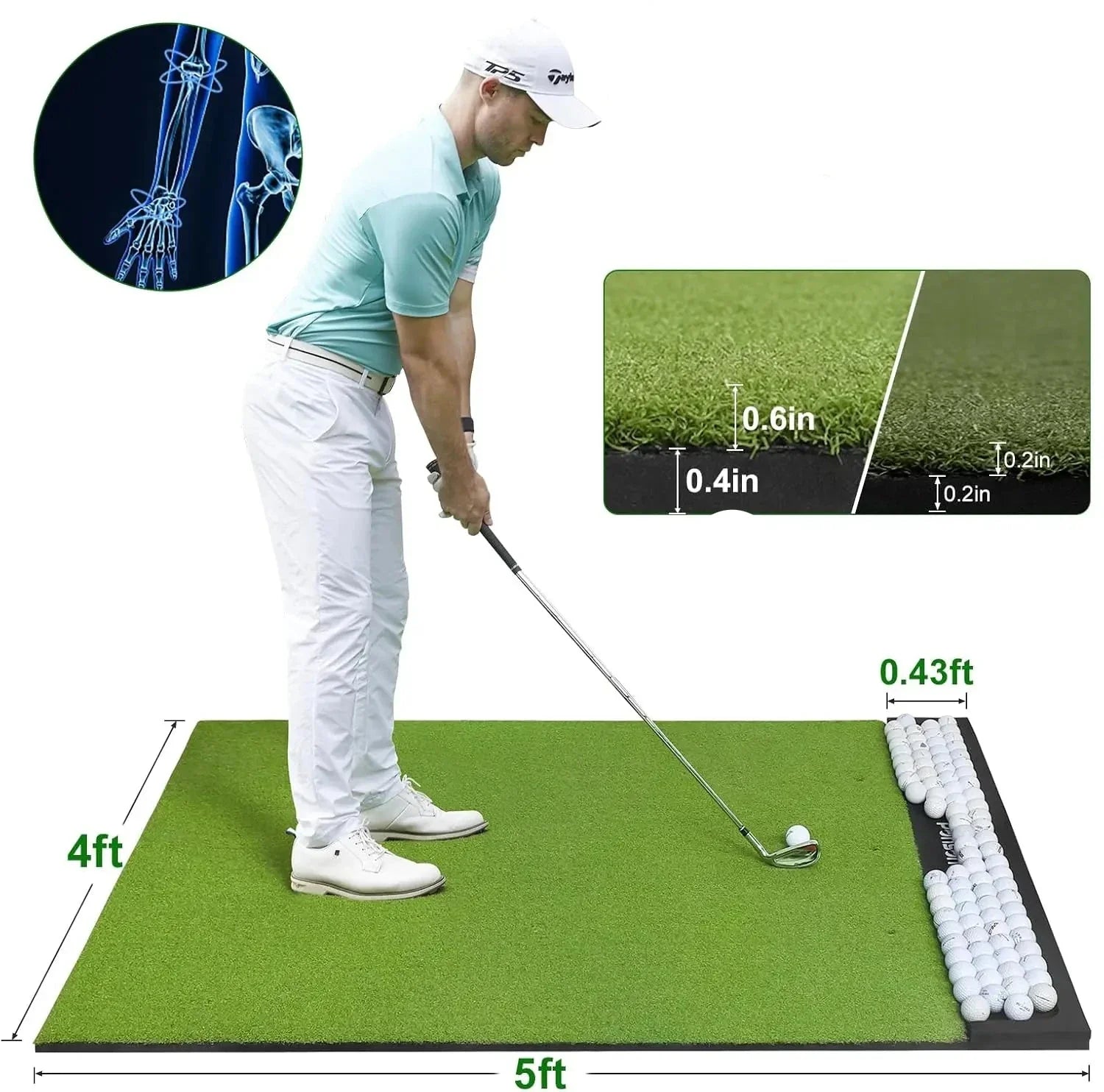 5x4ft Premium Golf Practice Mat with Ball Tray & Tees