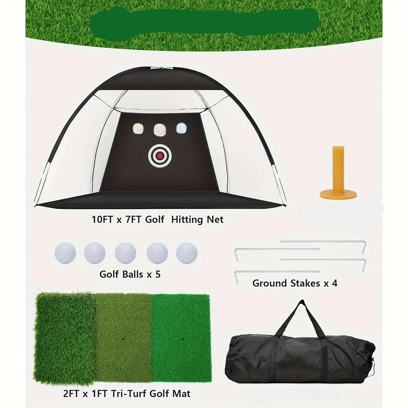 Golf Practice Net with Mat, Balls & Tee — Complete Home Training Set
