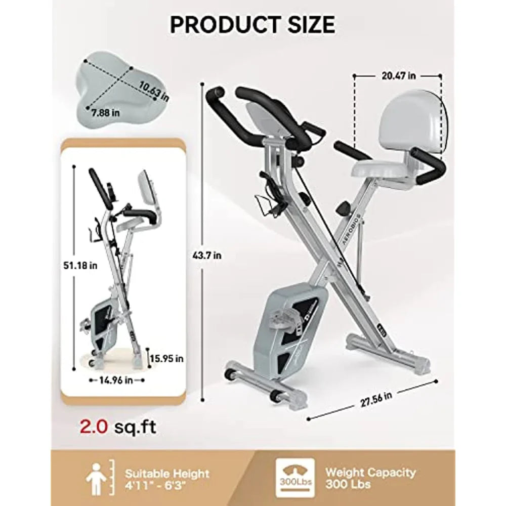2023 Foldable Fitness Stationary Bike Indoor Cycling Bike 8-Level Adjustable Resistance Bottle Holder & Back Support Cushion