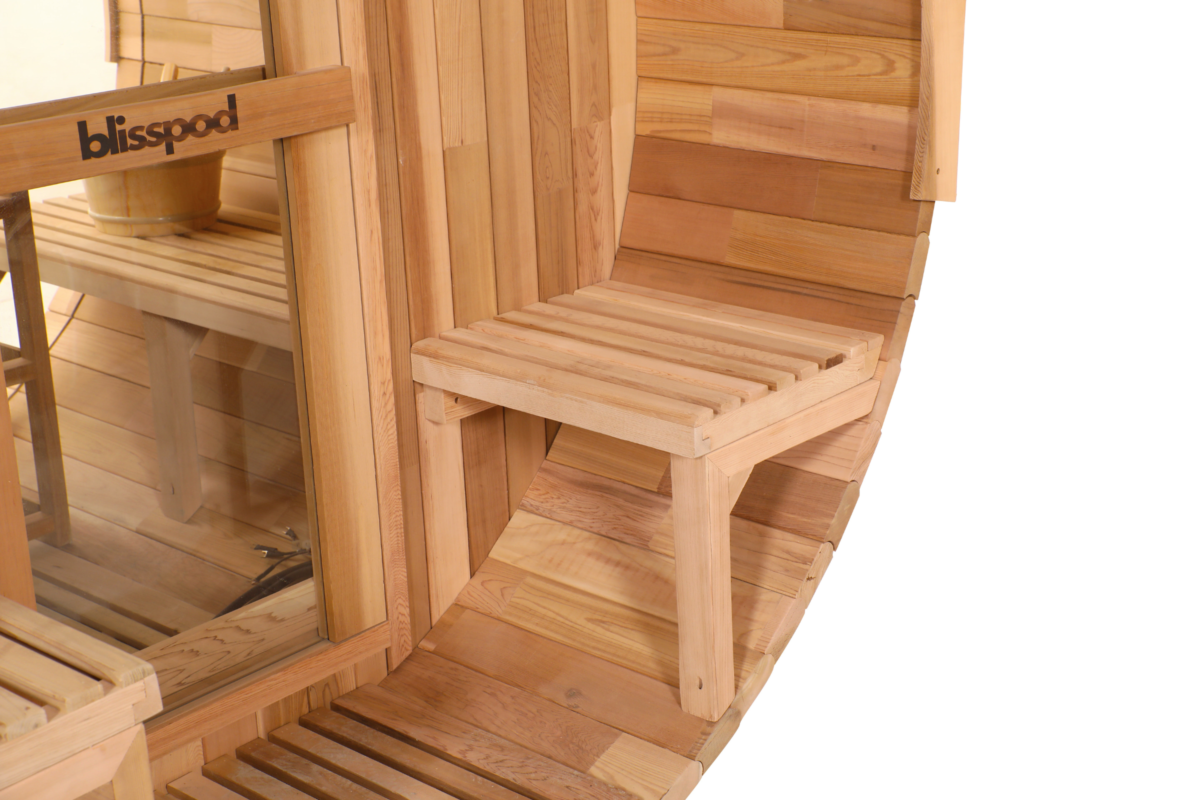 Blisspod Prague | Canadian Red Cedar Outdoor Barrel Sauna with Full Glass Back & Porch