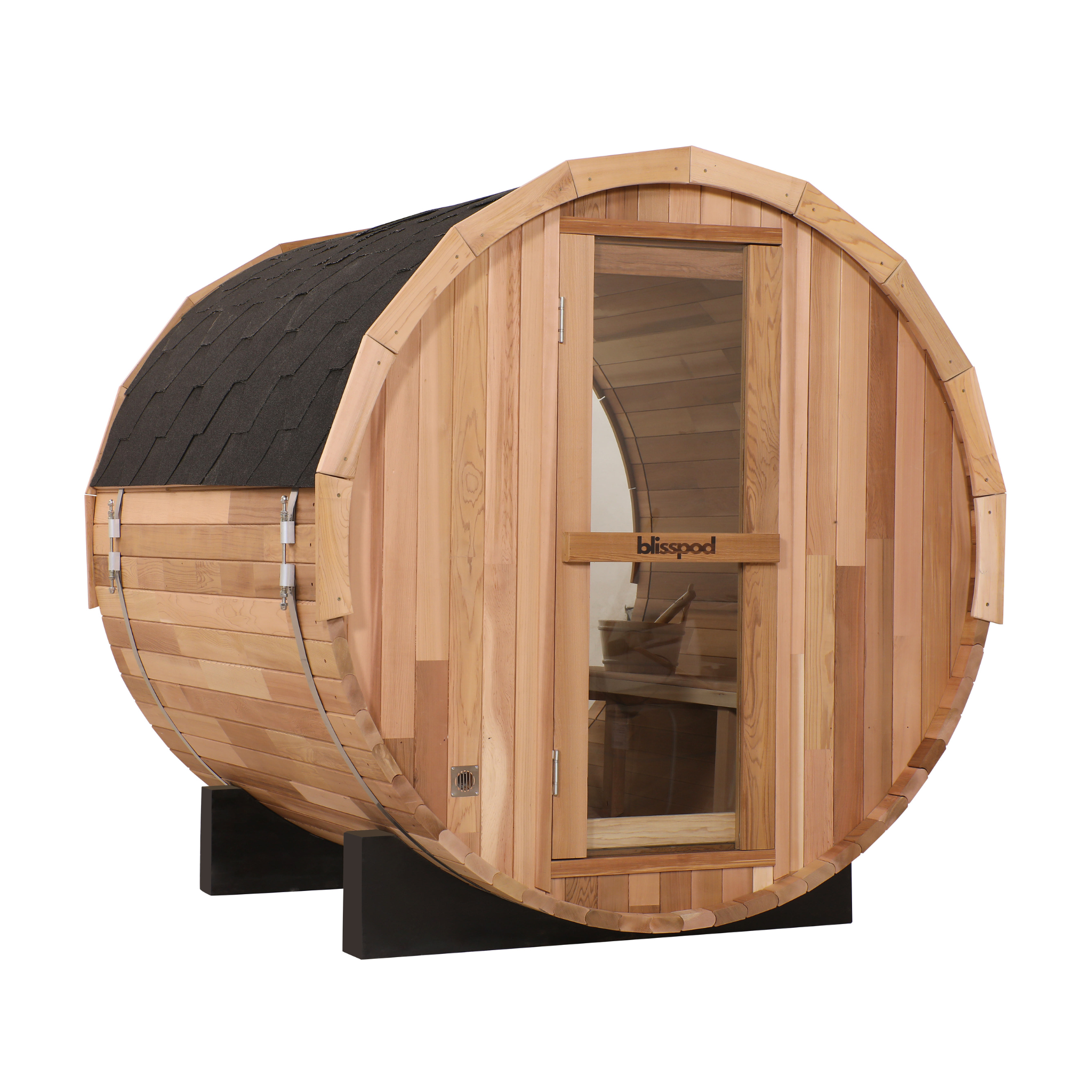 Blisspod Prague | Canadian Red Cedar Outdoor Barrel Sauna | Full Glass Back | 4 or 6 Person | 6000W