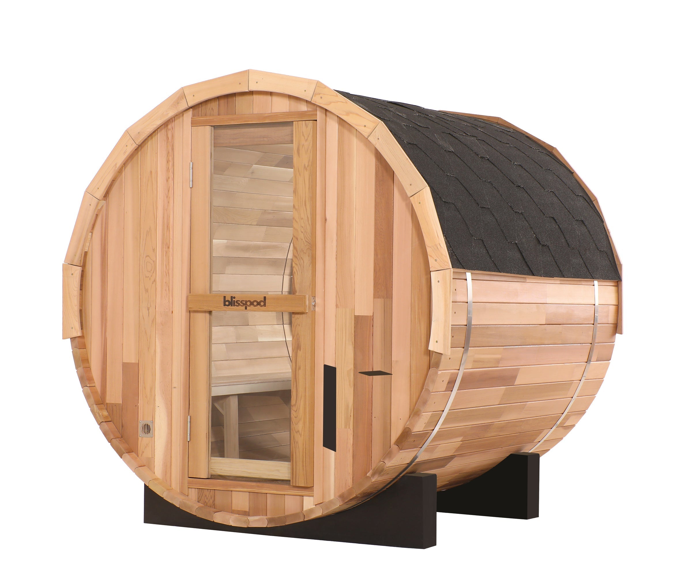 Blisspod Prague | Canadian Red Cedar Outdoor Barrel Sauna | Full Glass Back | 4 or 6 Person | 6000W