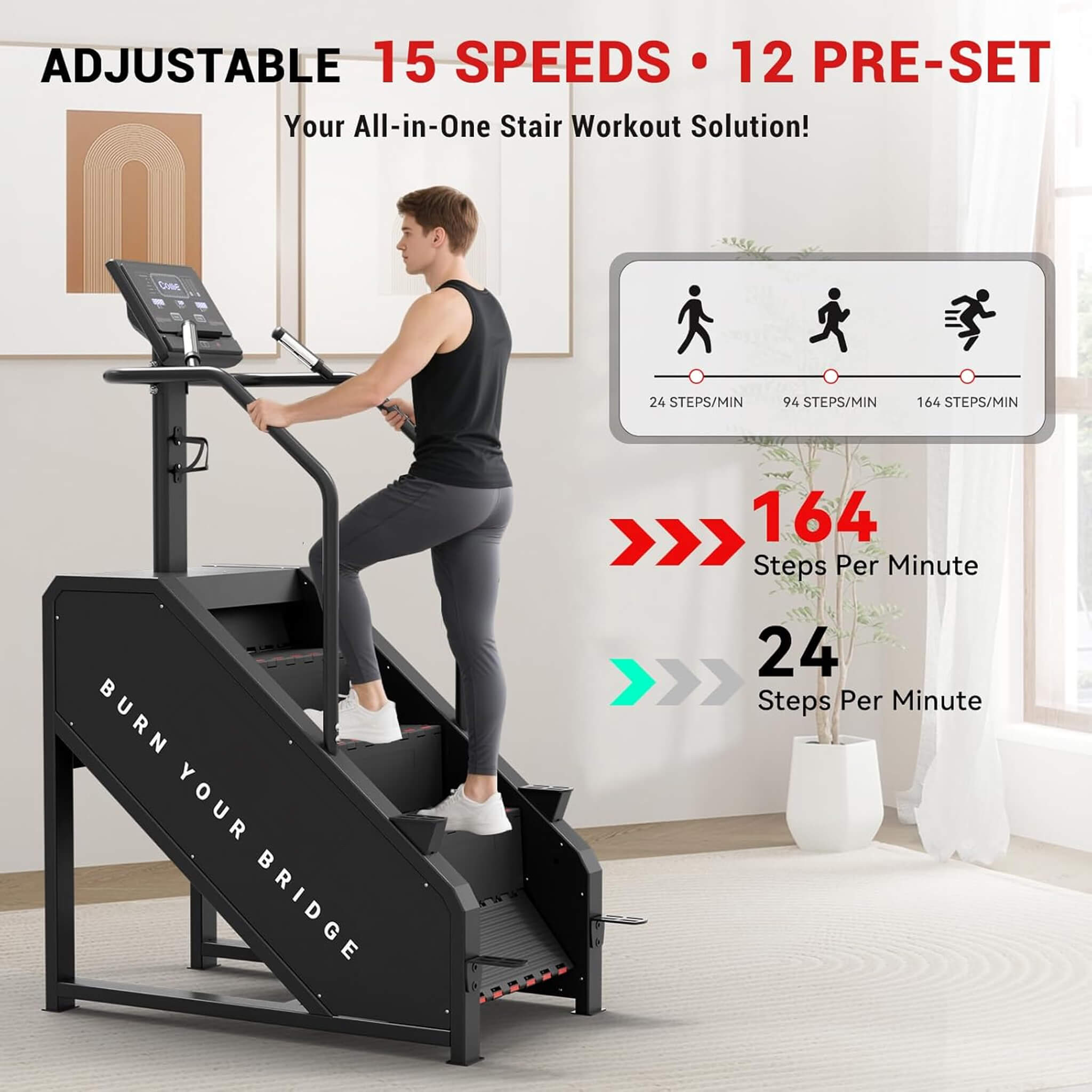Rovix Commercial Stair Stepper — 660 lb Capacity | 15 Resistance Levels | LED Display