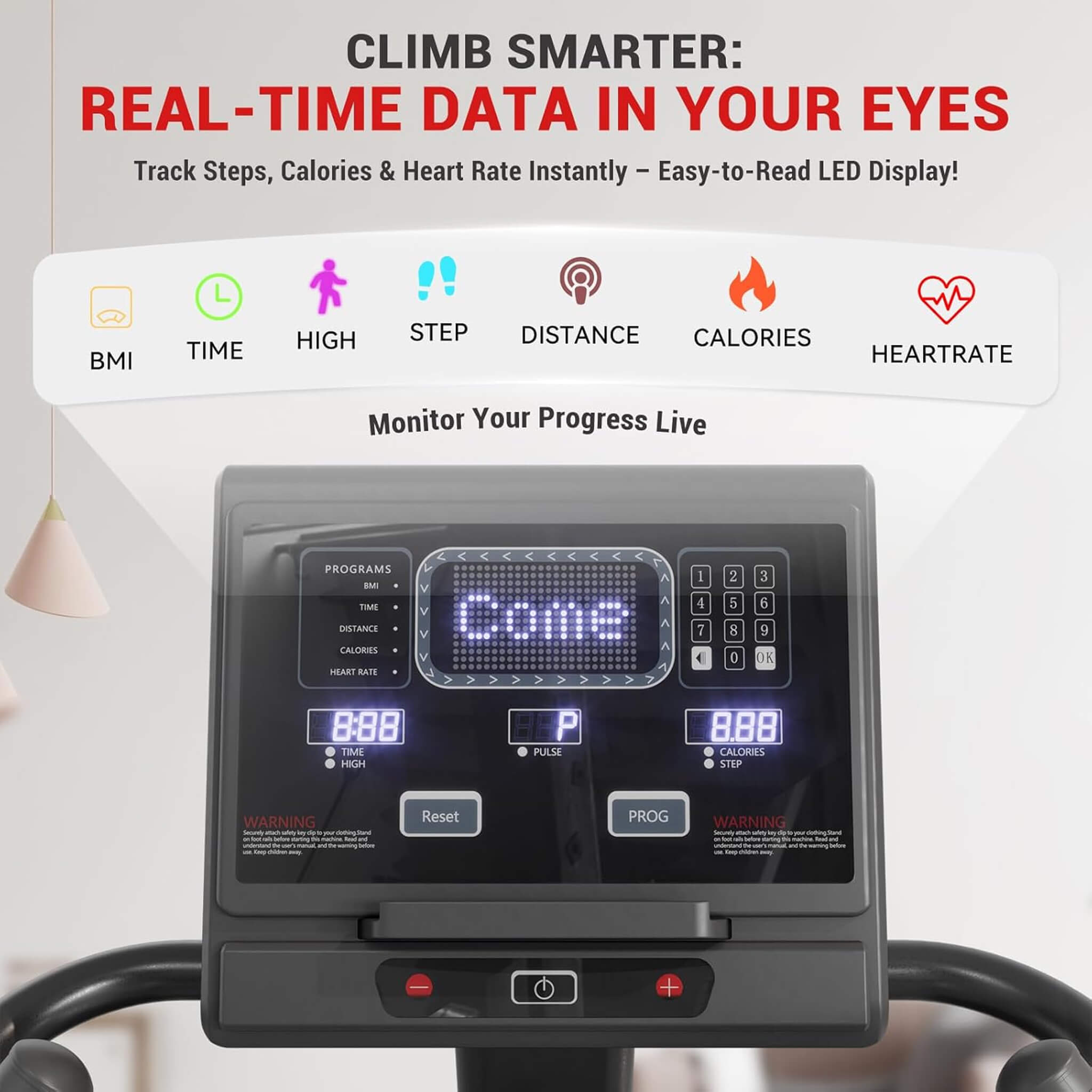 Rovix Commercial Stair Stepper — 660 lb Capacity | 15 Resistance Levels | LED Display