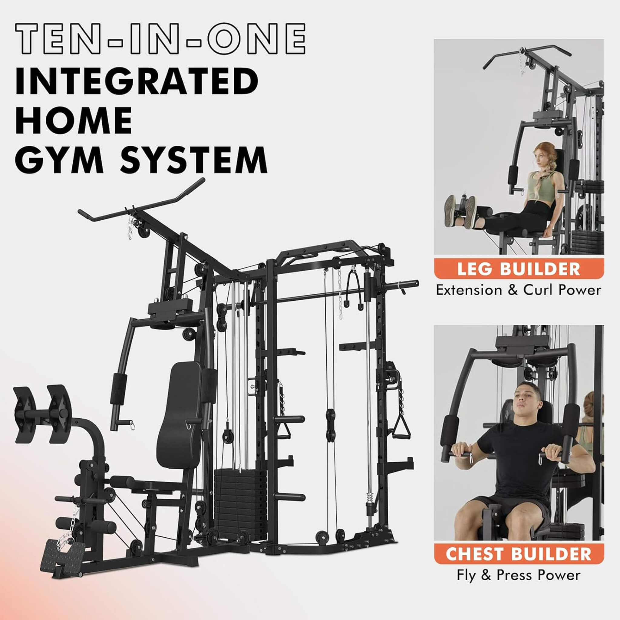 Rovix Dual Station Smith Machine & Cable Crossover — 16 Pulley Levels | Home Gym